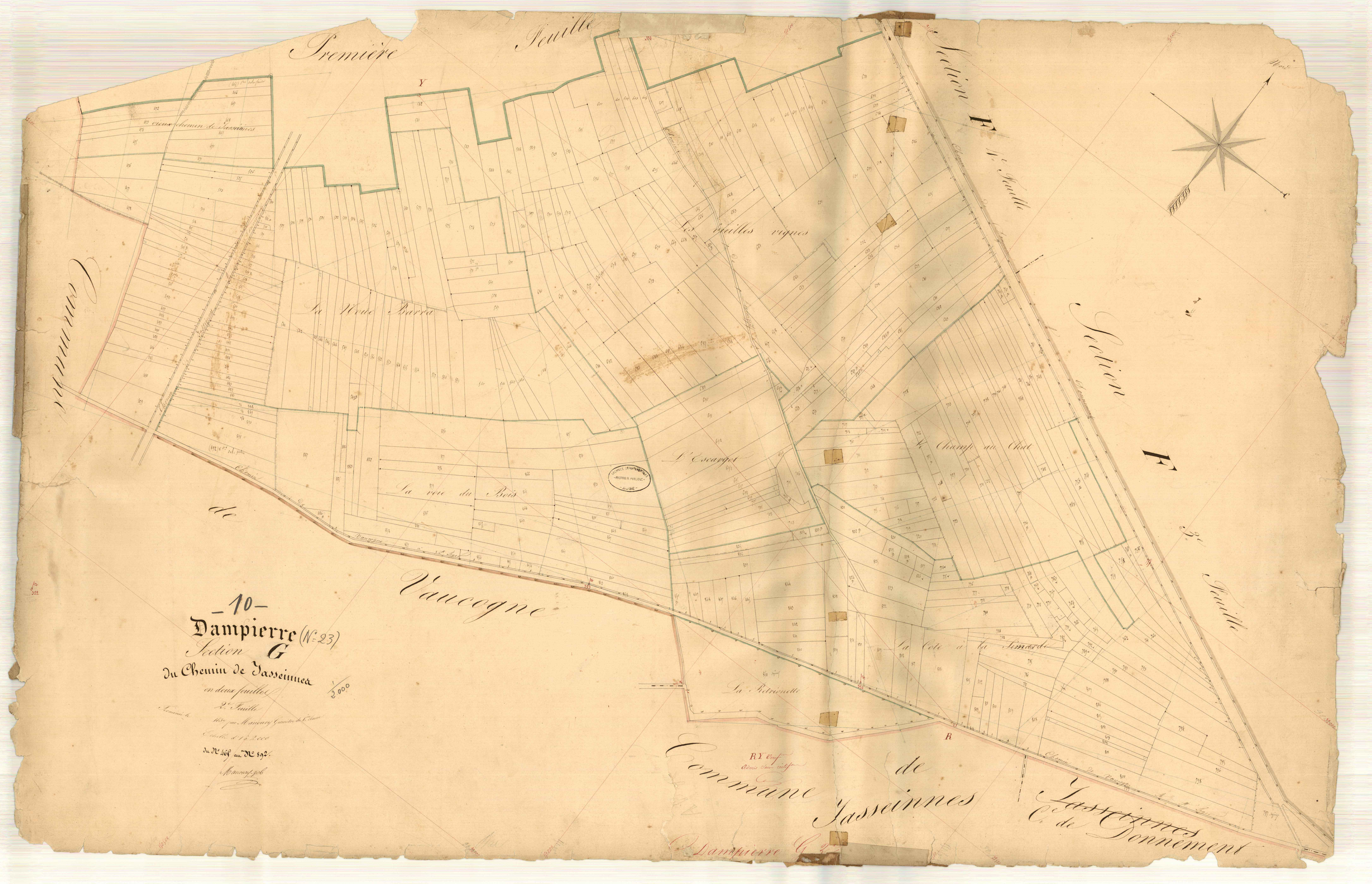 Dampierre, section G dite du chemin de Jasseinnes, feuille n° 2, parcelles n° 465-892