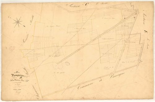 Dampierre, section B dite la maison Dieu, feuille n° 3, parcelles n° 614-821