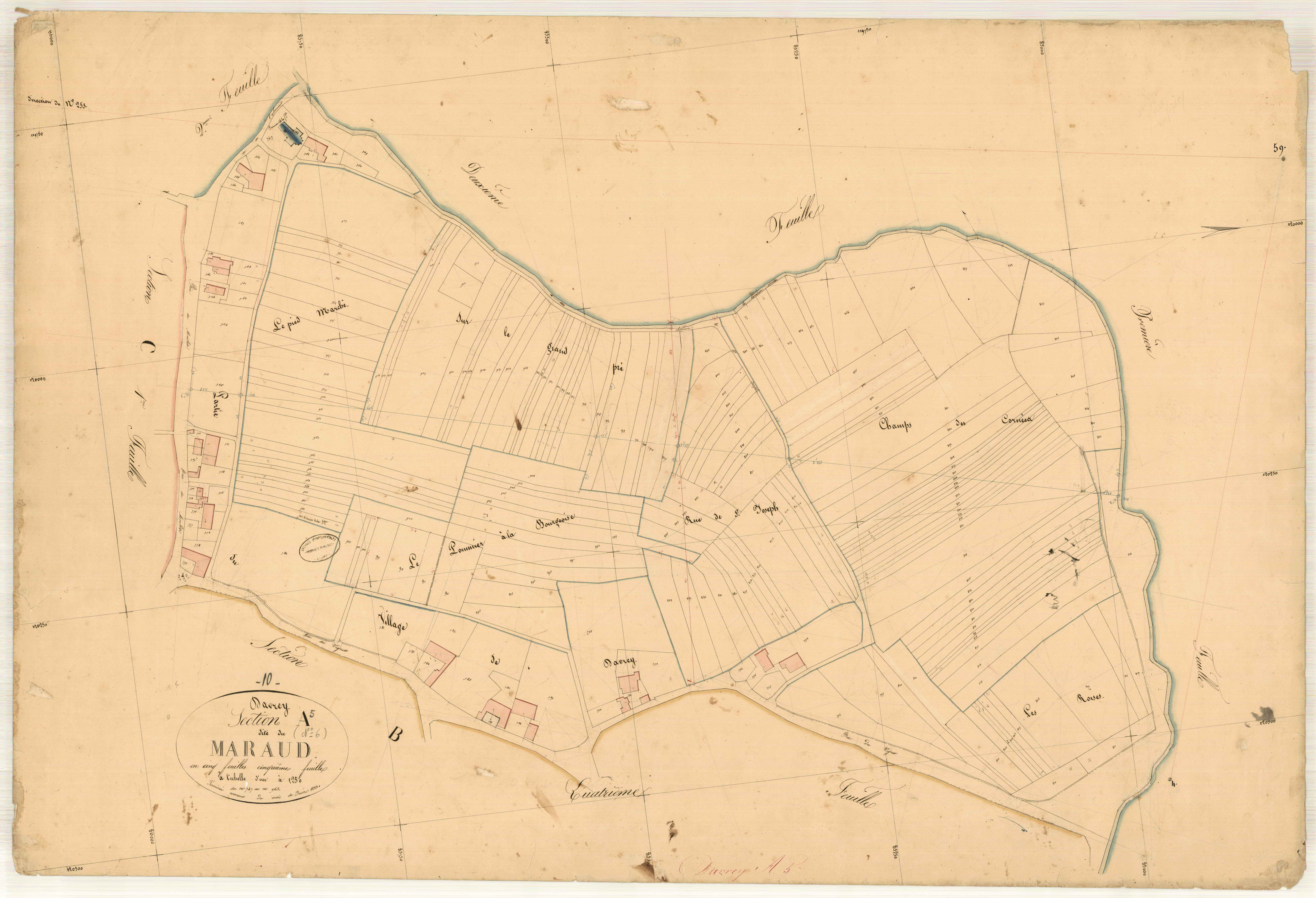 Davrey, section A dite de maraud, feuille n° 5, parcelles n° 747-963