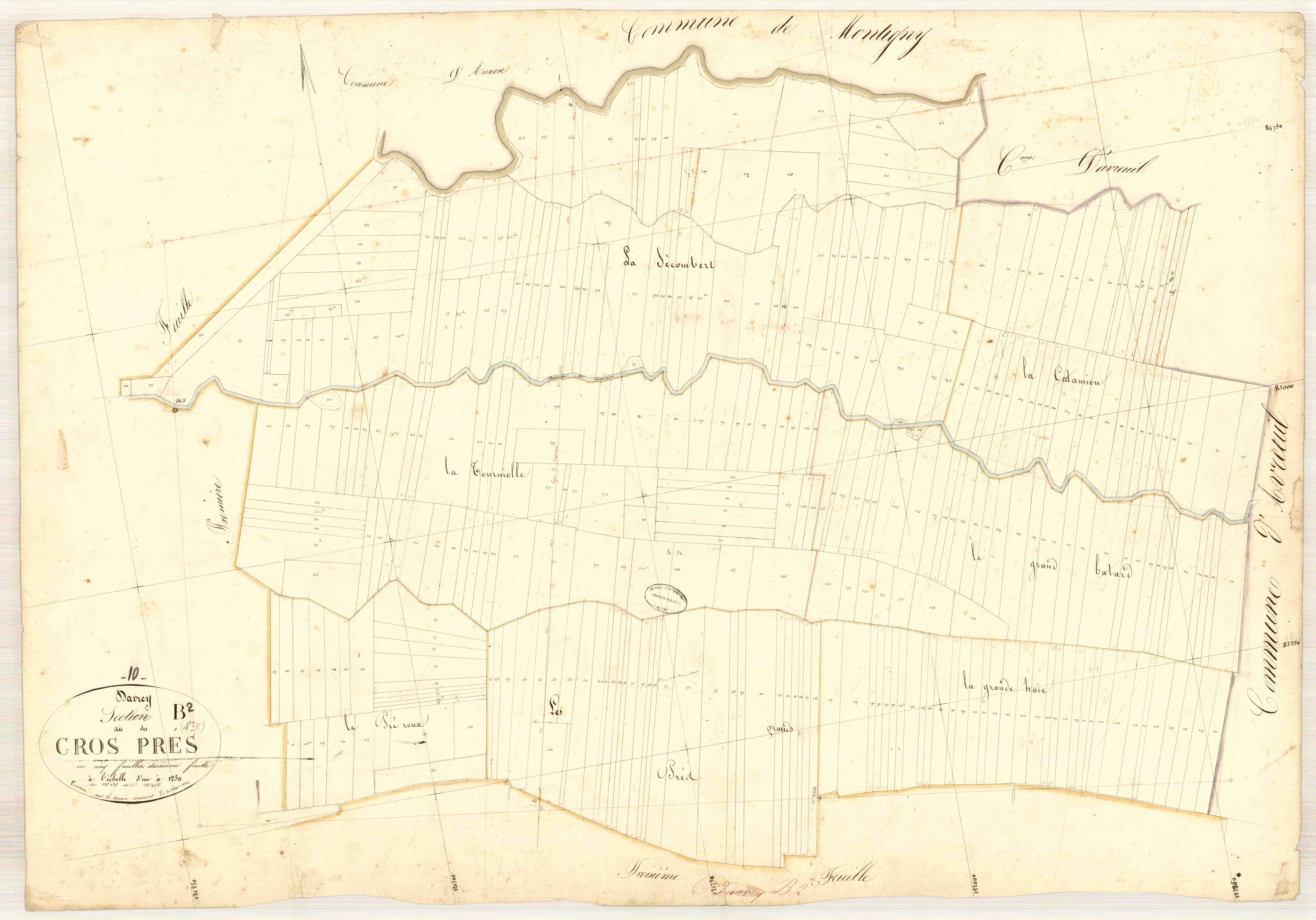 Davrey, section B dite des gros prés, feuille n° 2, parcelles n° 135-456
