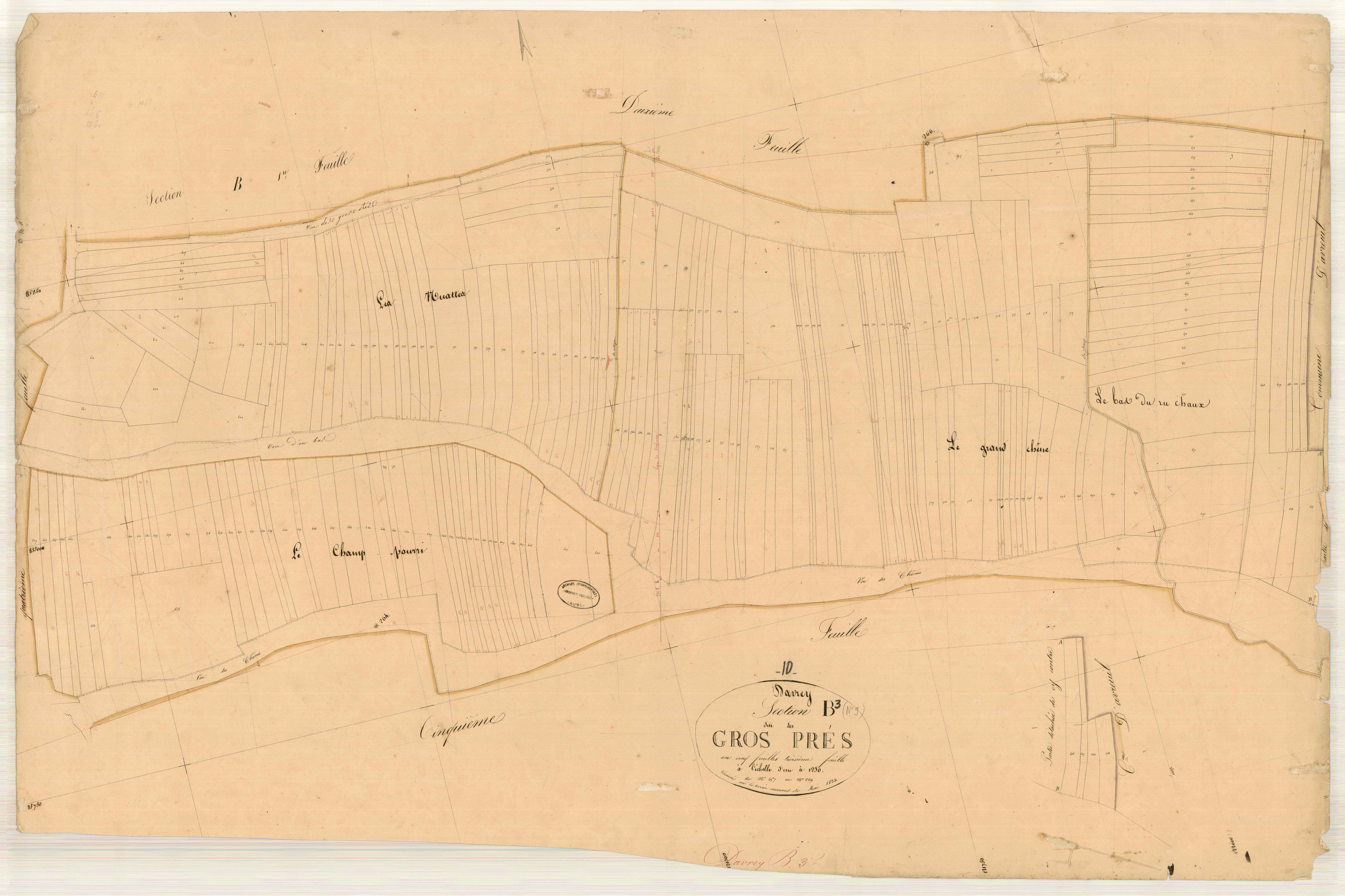 Davrey, section B dite des gros prés, feuille n° 3, parcelles n° 457-669