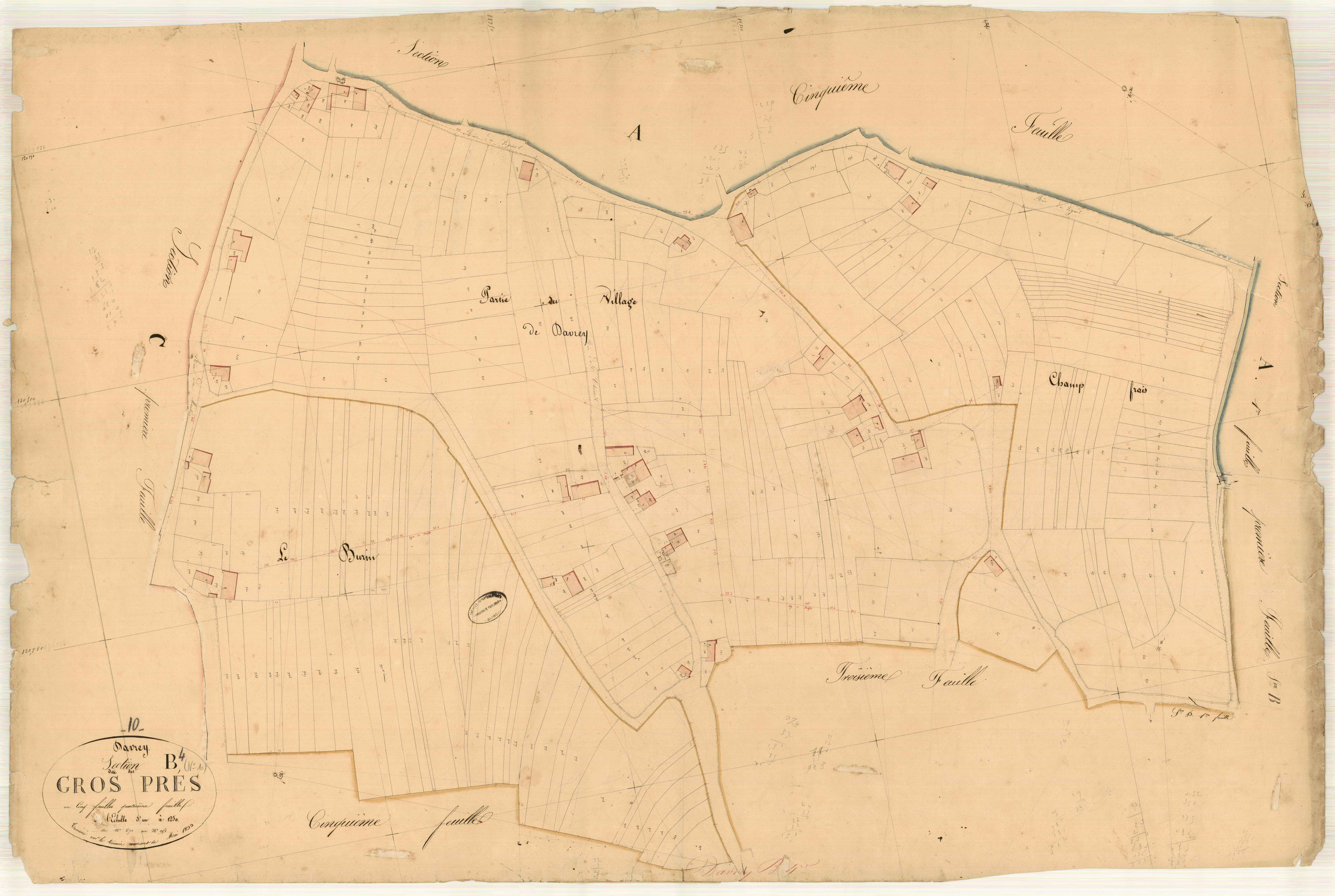 Davrey, section B dite des gros prés, feuille n° 4, parcelles n° 670-951