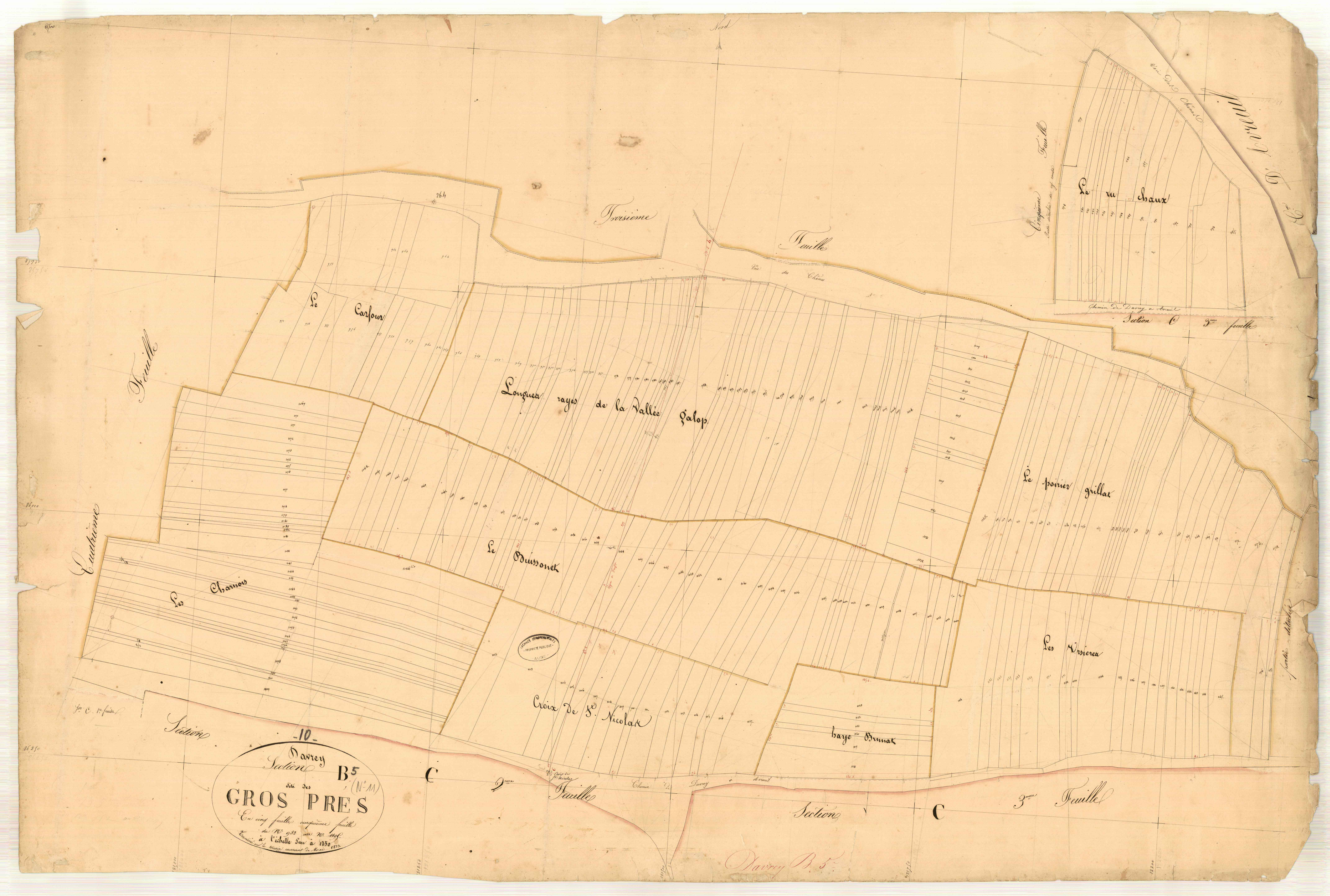 Davrey, section B dite des gros prés, feuille n° 5, parcelles n° 952-1195