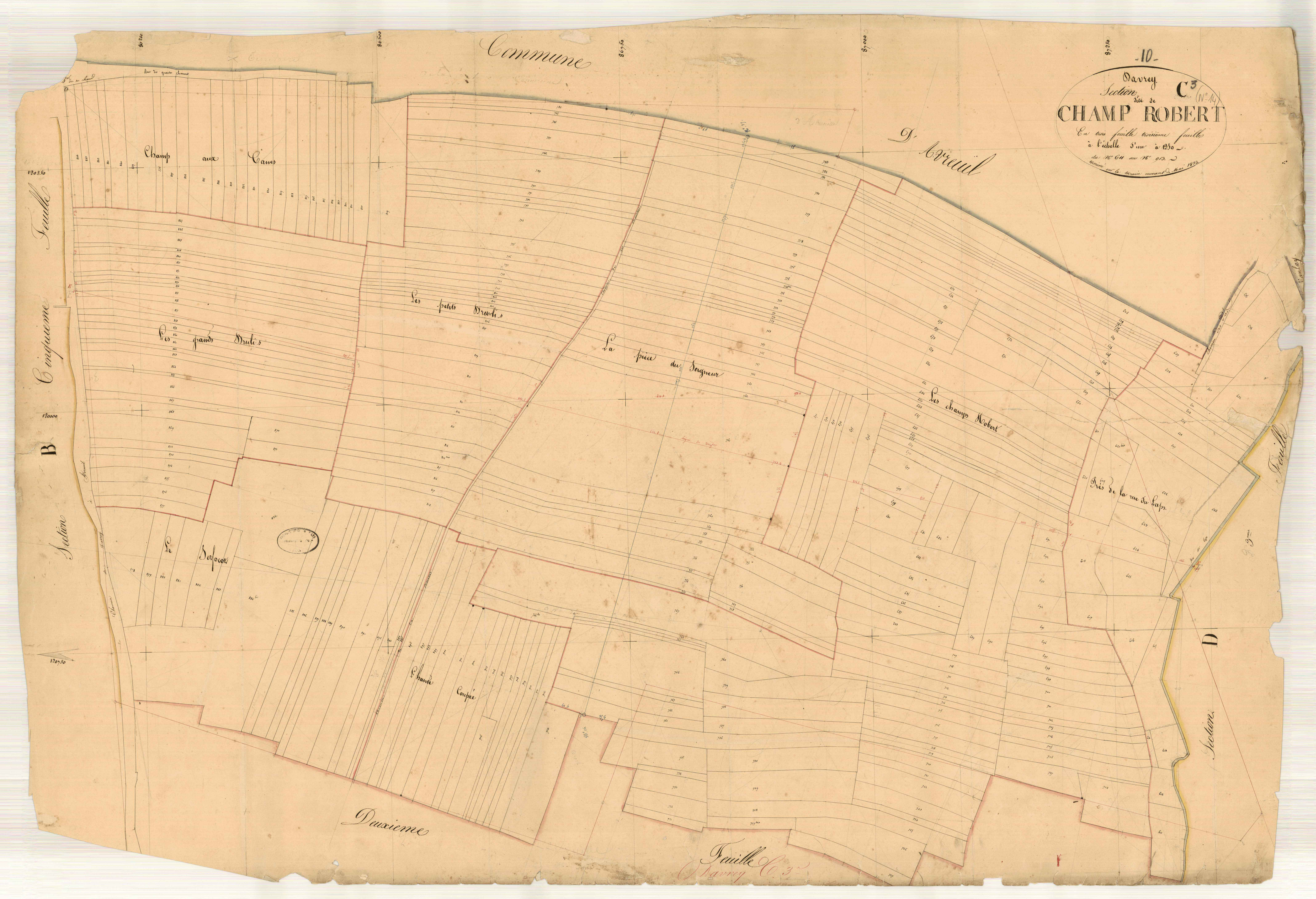 Davrey, section C dite de champ Robert, feuille n° 3, parcelles n° 611-913