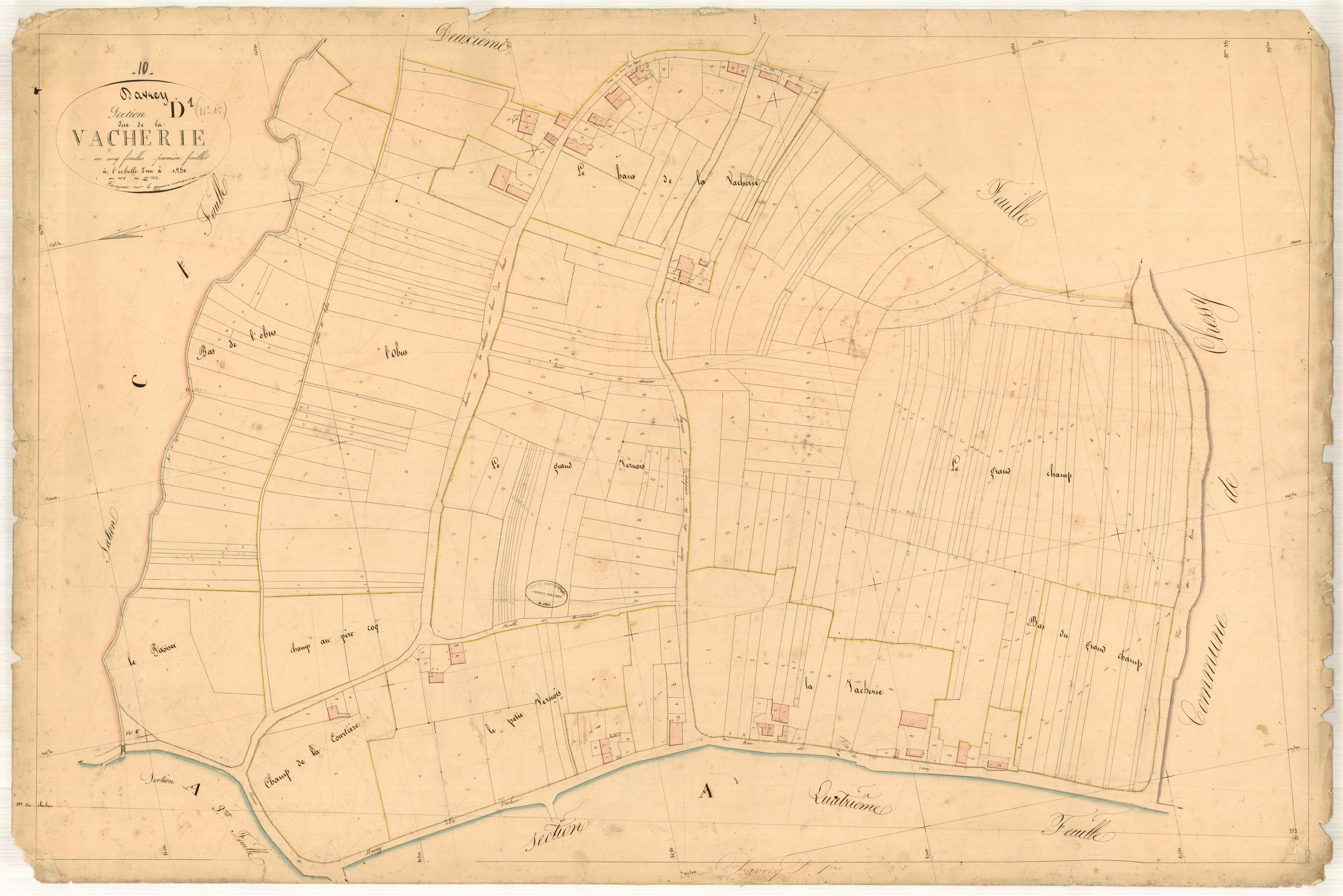 Davrey, section D dite de la vacherie, feuille n° 1, parcelles n° 1-322