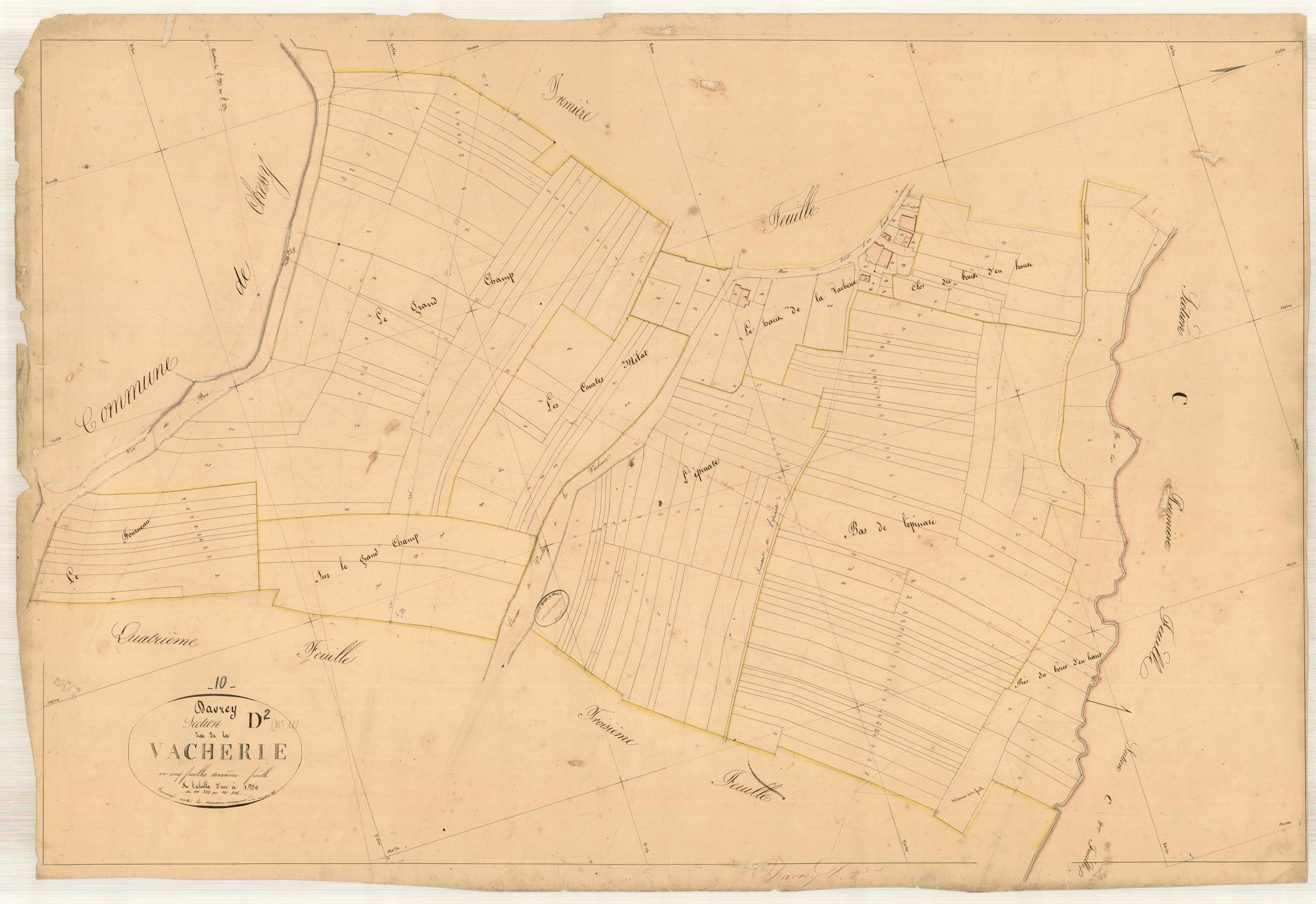 Davrey, section D dite de la vacherie, feuille n° 2, parcelles n° 323-516