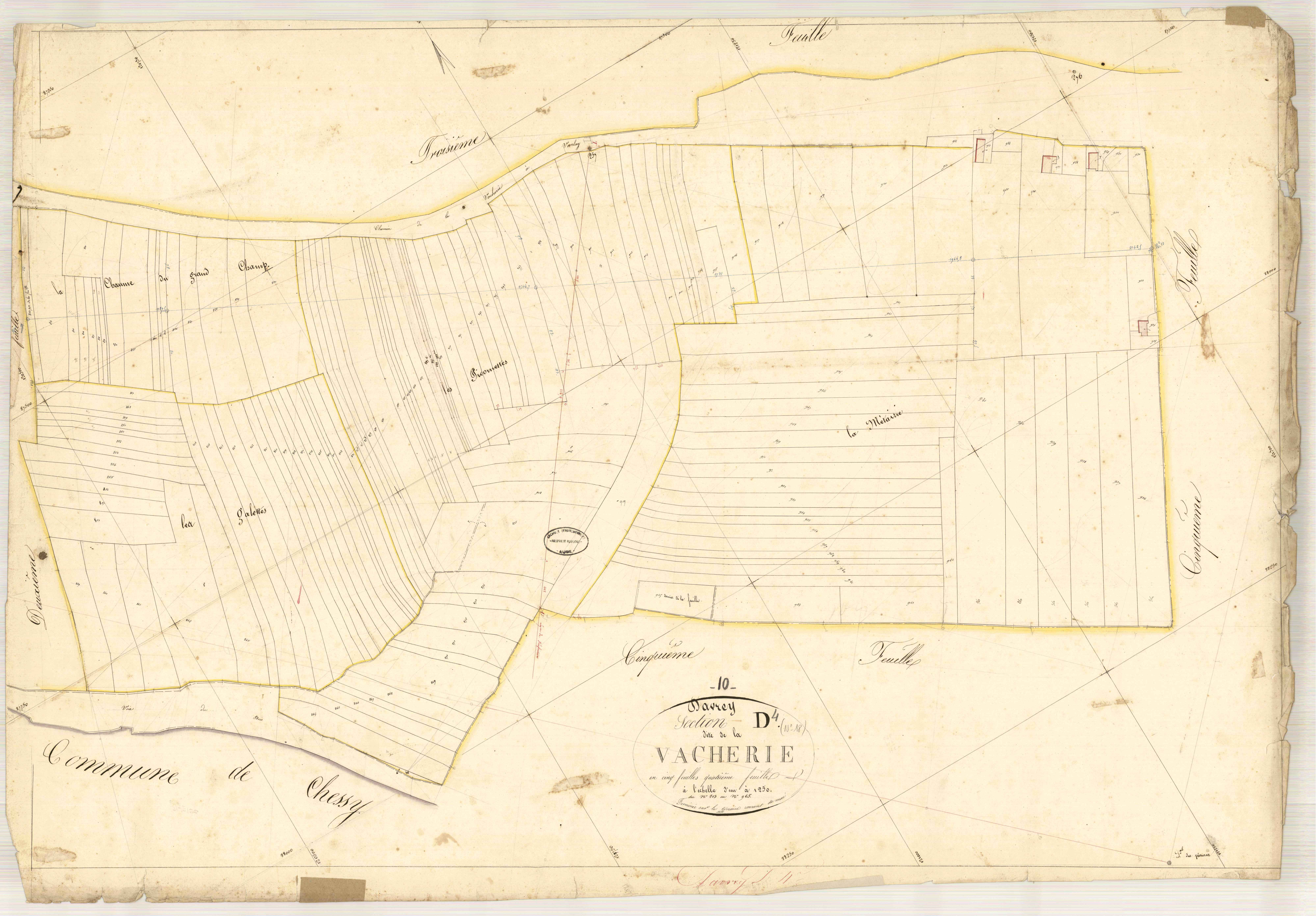 Davrey, section D dite de la vacherie, feuille n° 4, parcelles n° 813-965