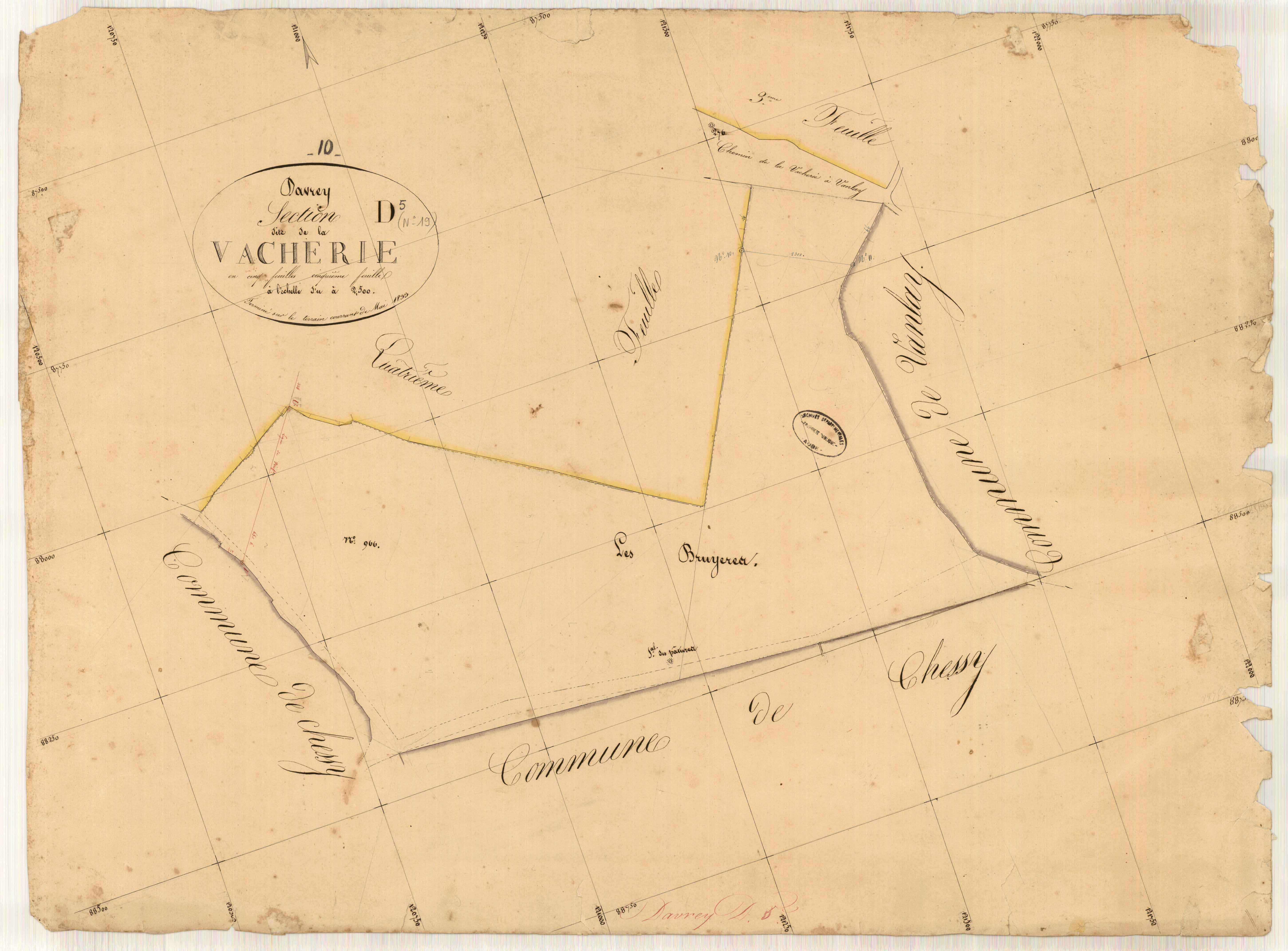 Davrey, section D dite de la vacherie, feuille n° 5, parcelles n° 966
