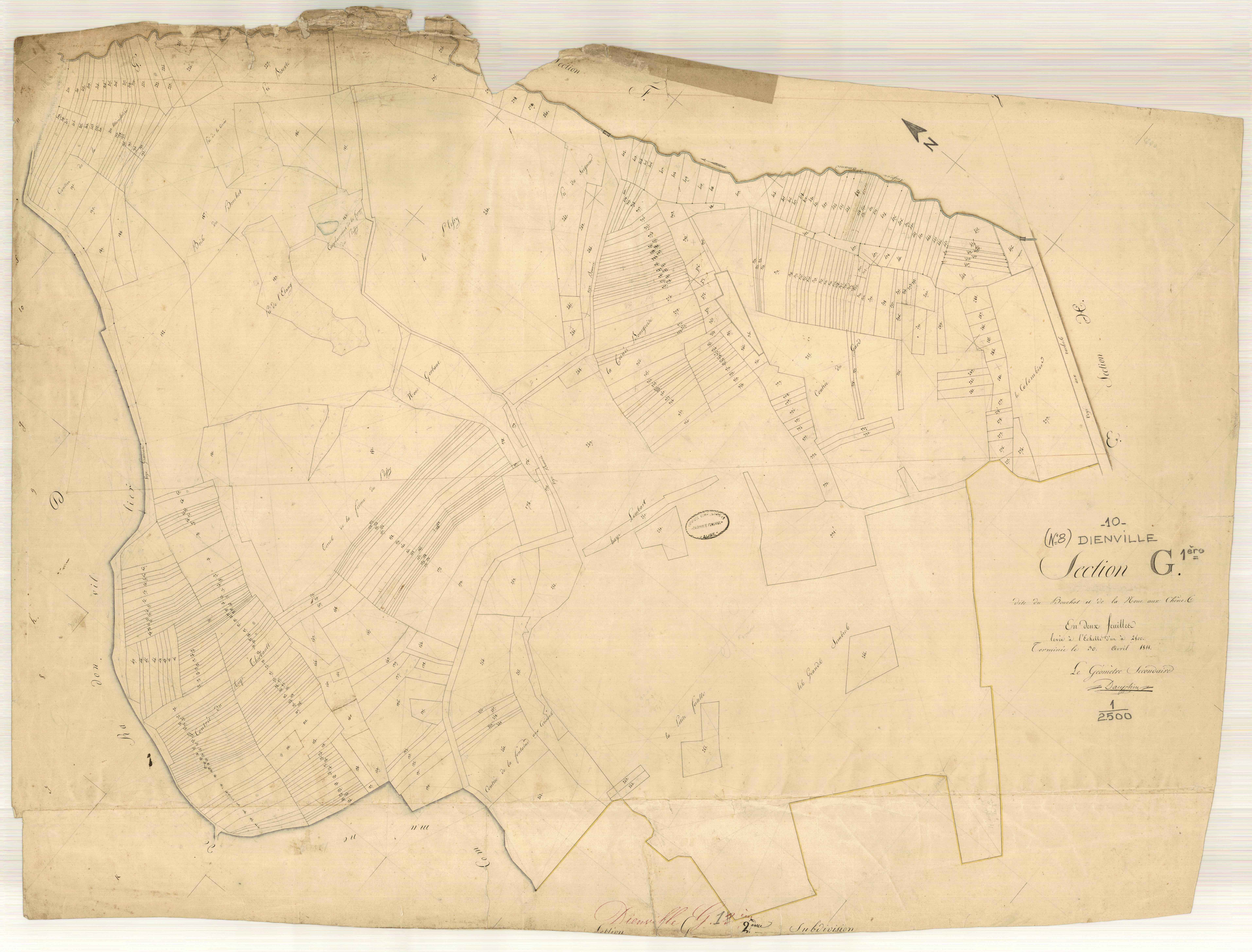 Dienville, section G dite du bouchot et de la noue aux chênes, feuille n° 1