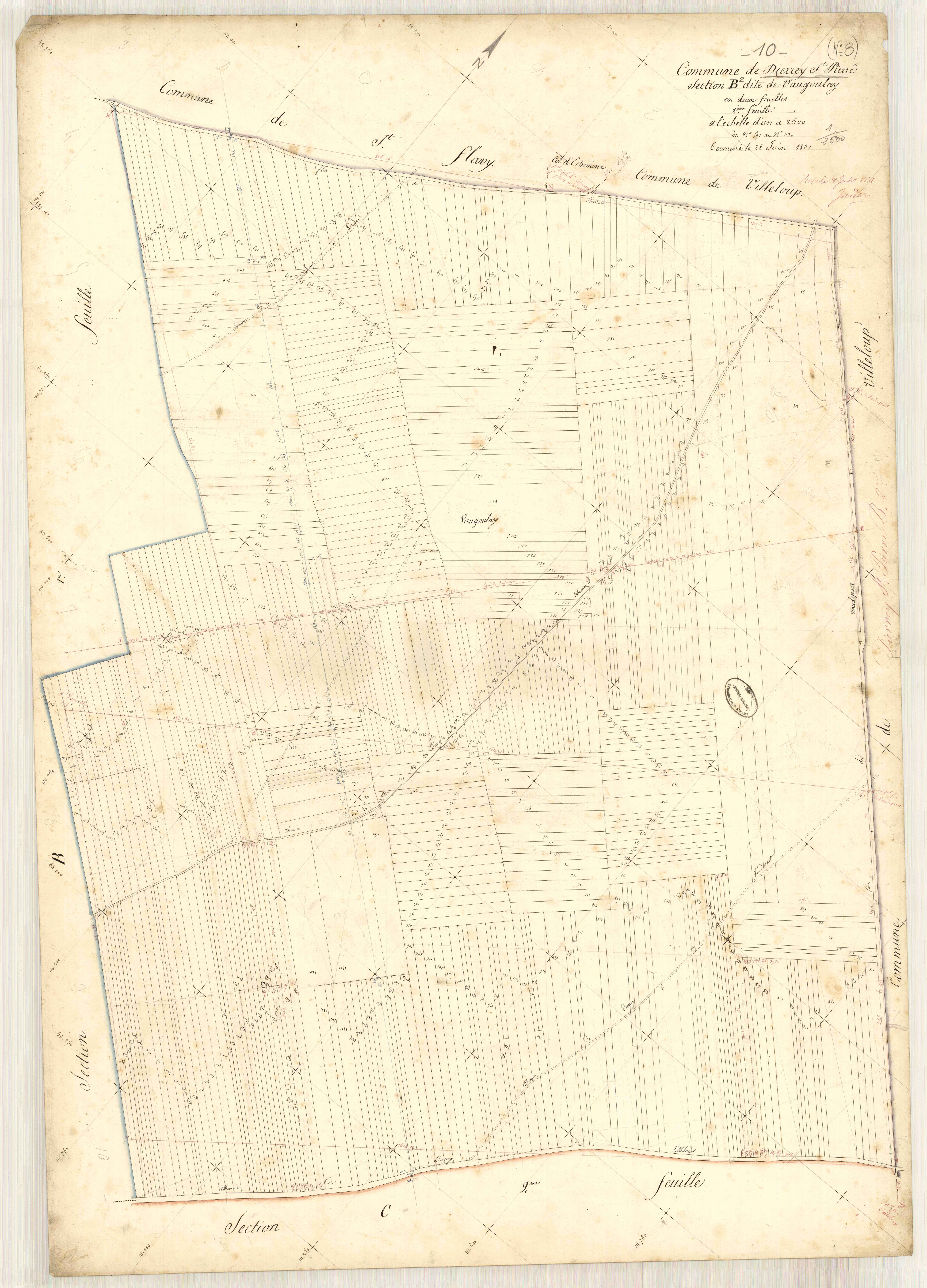 Dierrey-Saint-Pierre, section B dite de vaugoulay, feuille n° 2, parcelles n° 591-1130