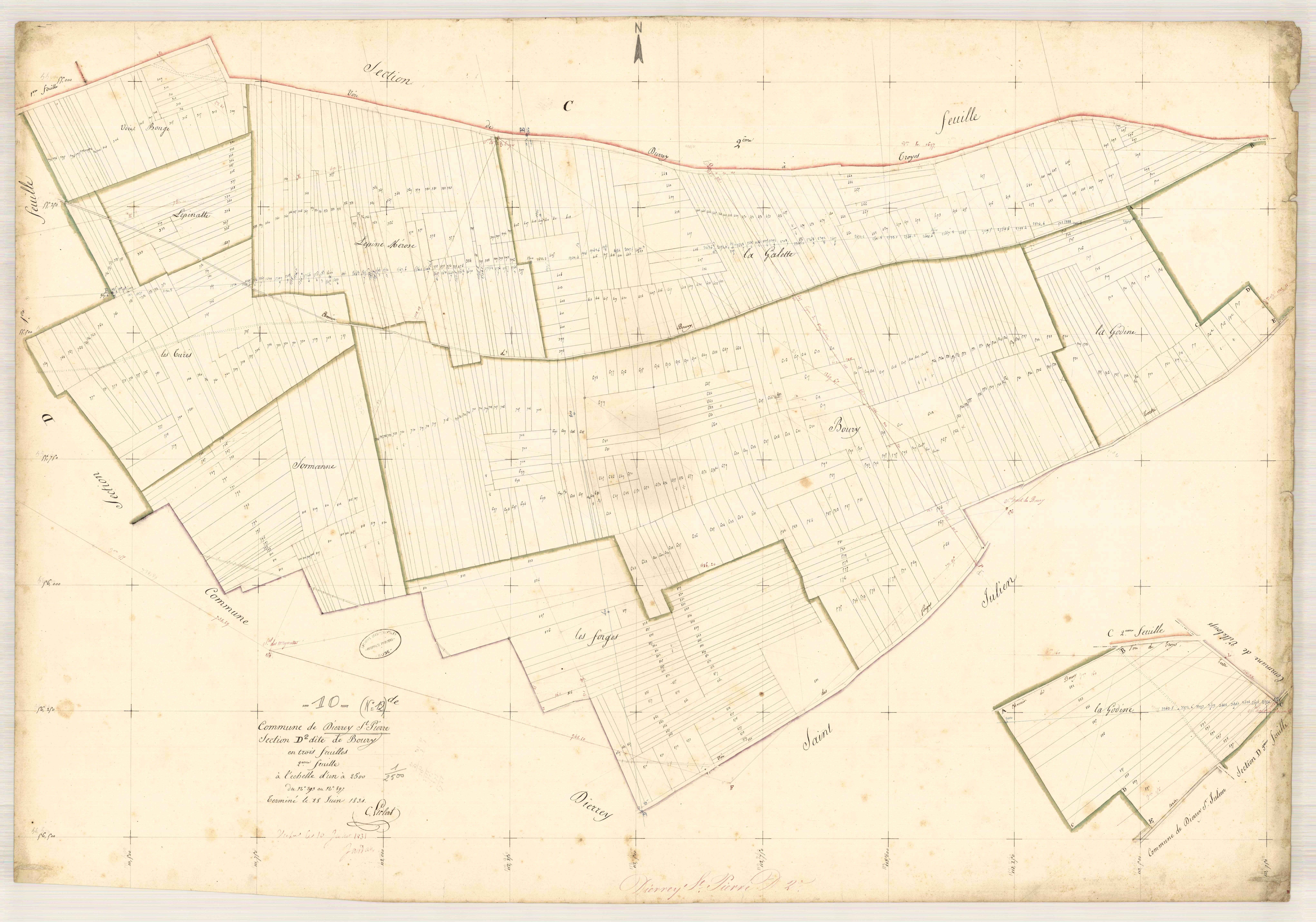 Dierrey-Saint-Pierre, section D dite de Boury, feuille n° 2, parcelles n° 293-897