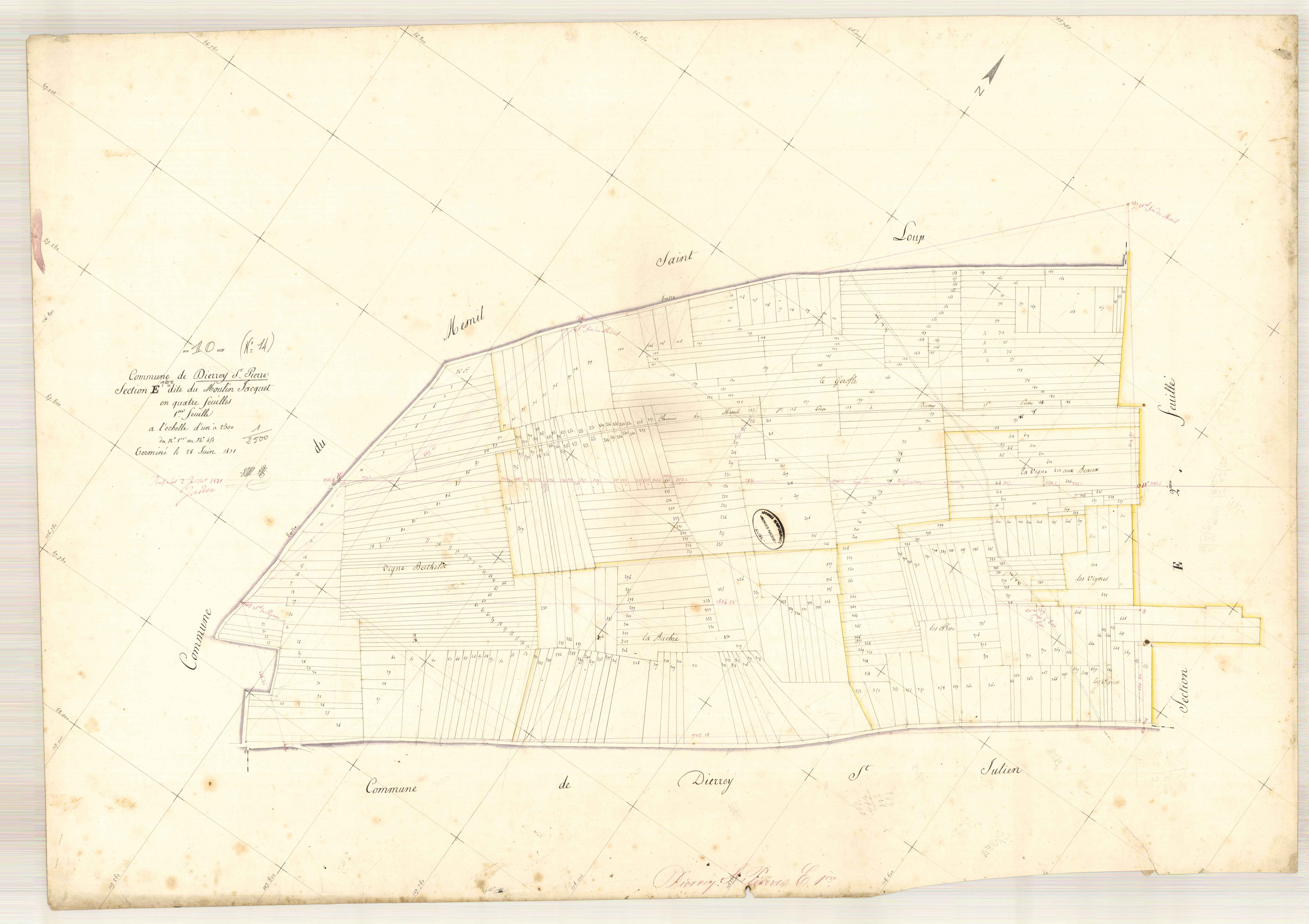 Dierrey-Saint-Pierre, section E dite du moulin Jacquet, feuille n° 1, parcelles n° 1-451