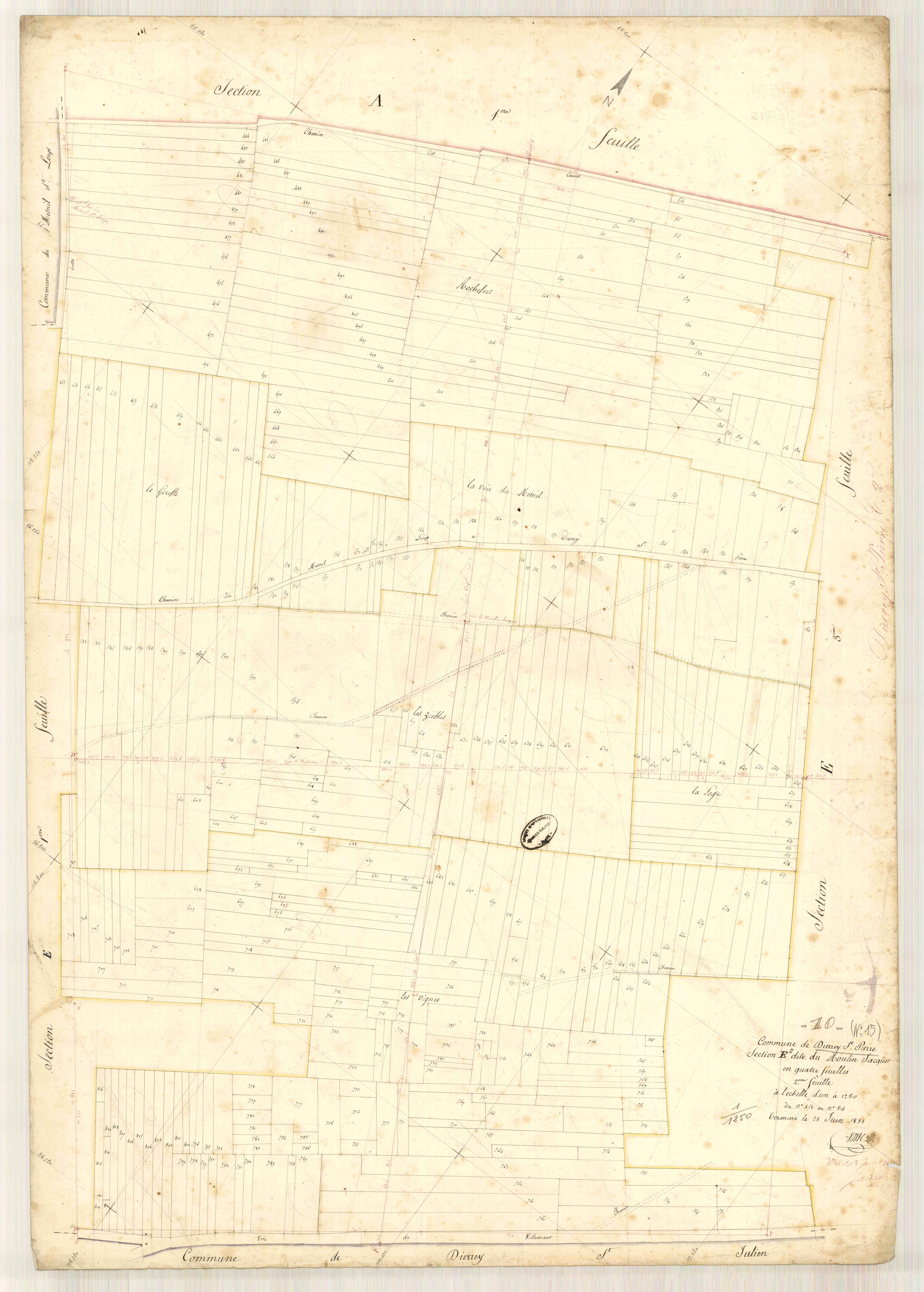 Dierrey-Saint-Pierre, section E dite du moulin Jacquet, feuille n° 2, parcelles n° 452-814