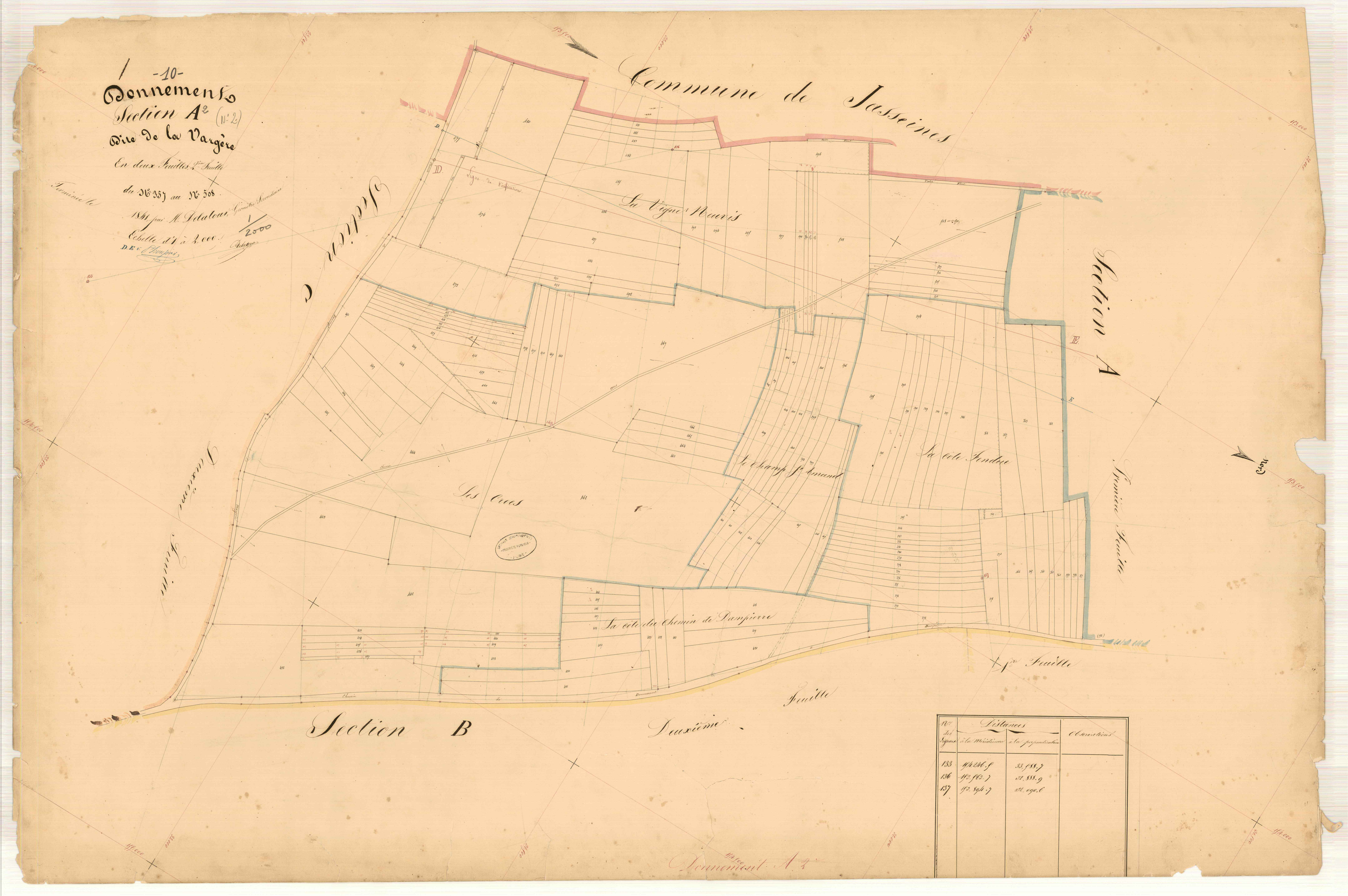 Donnement, section A dite de la Vargère, feuille n° 2, parcelles n° 357-508