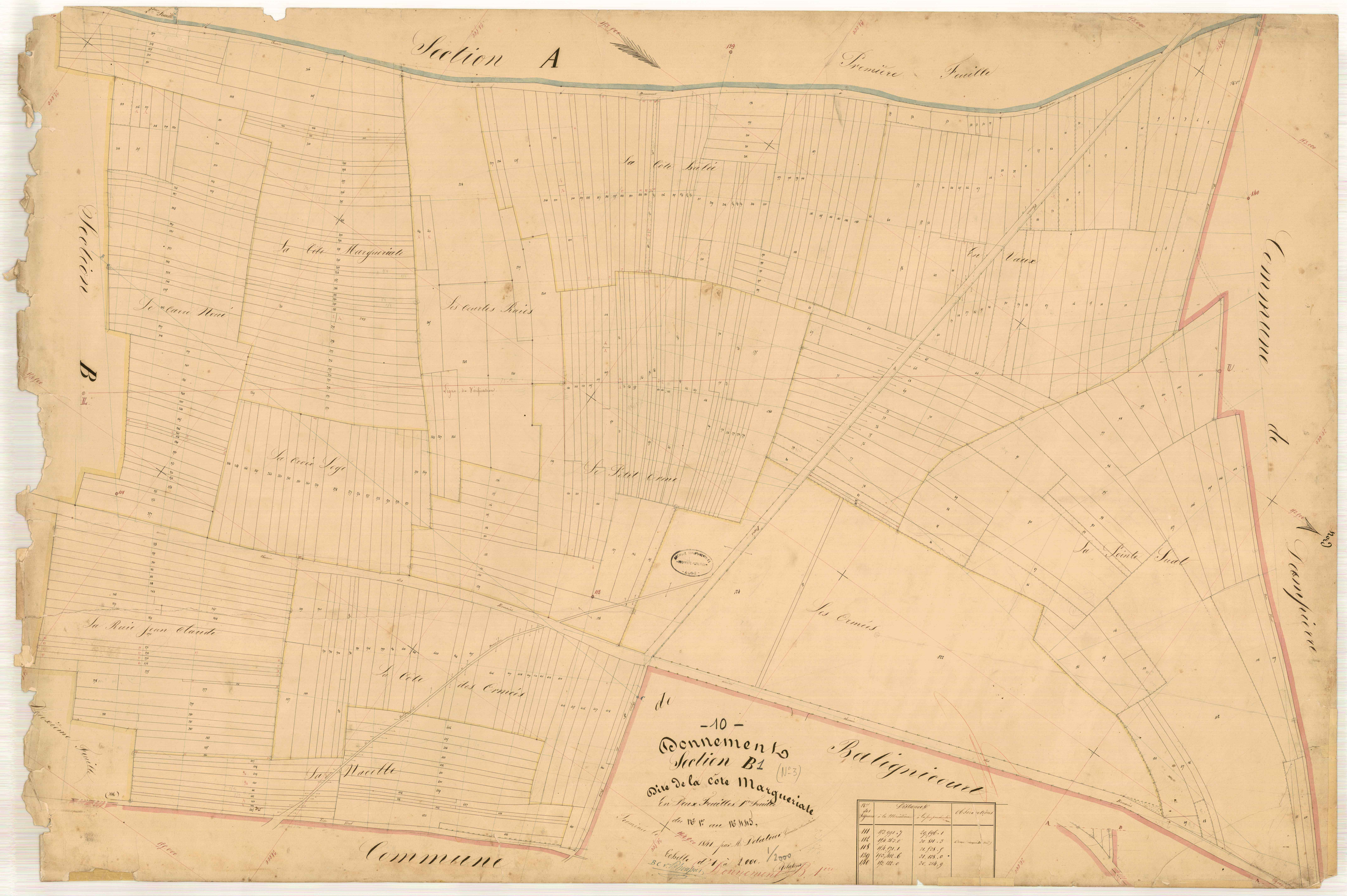 Donnement, section B dite de la côte Marguerite, feuille n° 1, parcelles n° 1-445