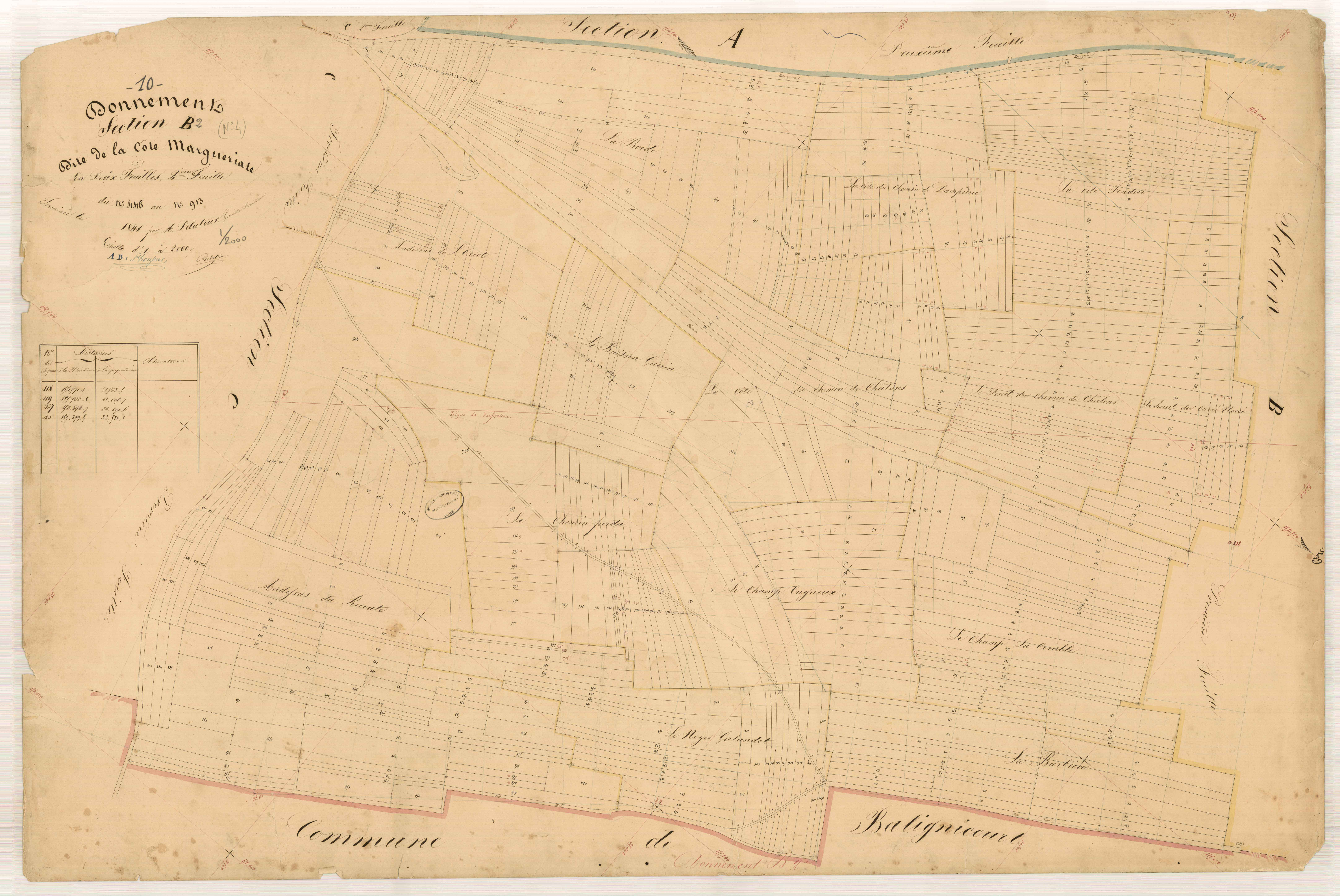 Donnement, section B dite de la côte Marguerite, feuille n° 1, parcelles n° 446-913