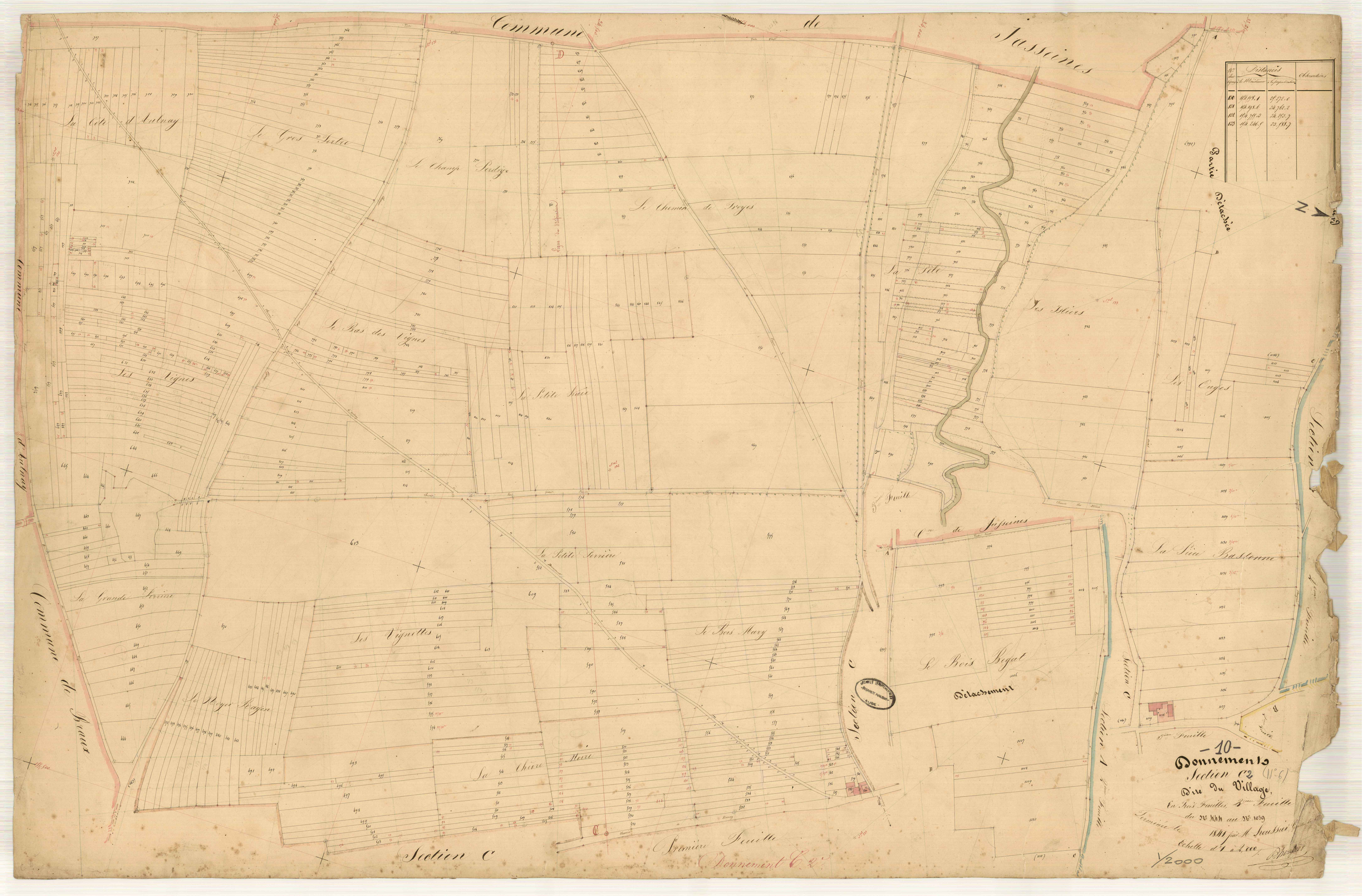 Donnement, section C dite du village, feuille n° 2, parcelles n° 444-1039