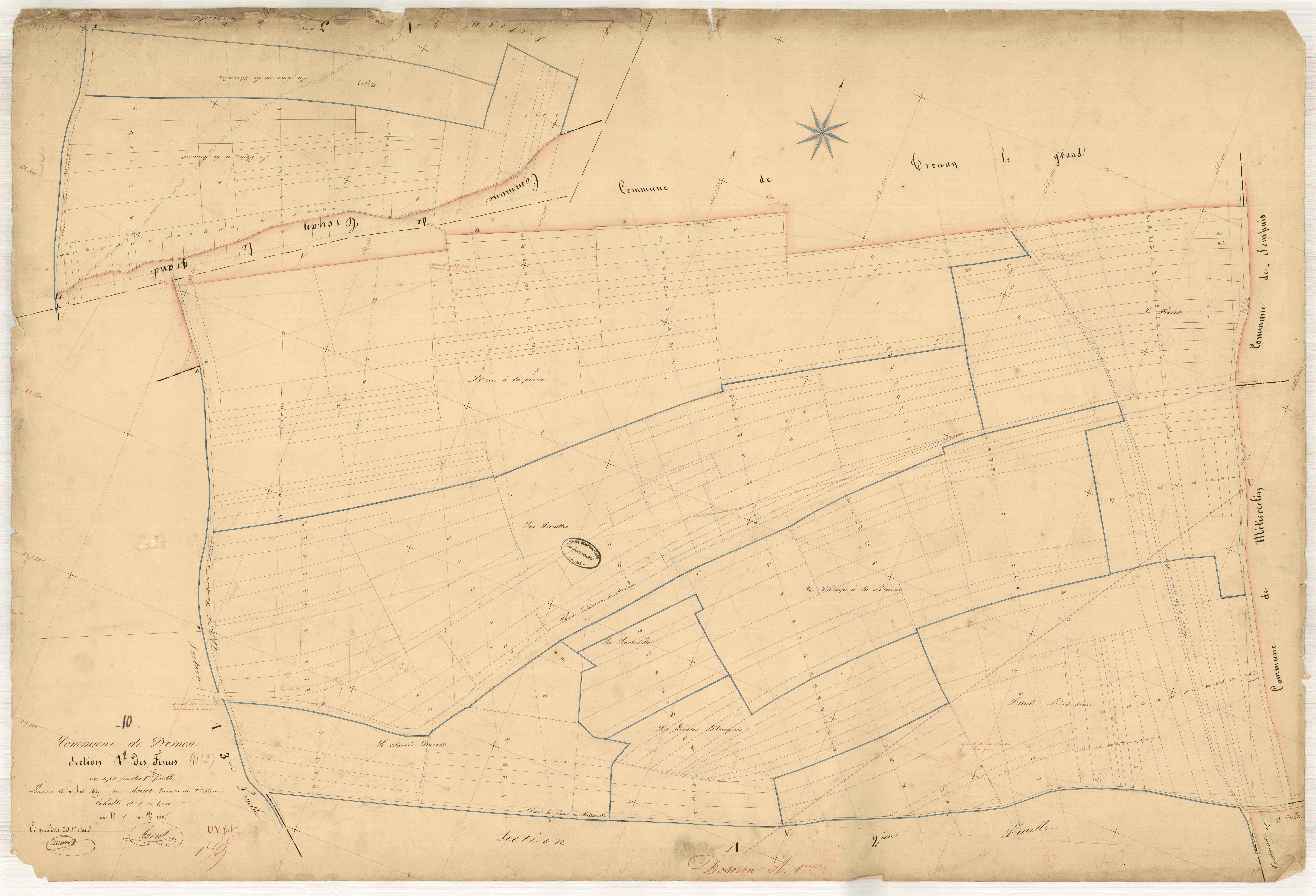 Dosnon, section A dite des Fes, feuille n° 1, parcelles n° 1-250