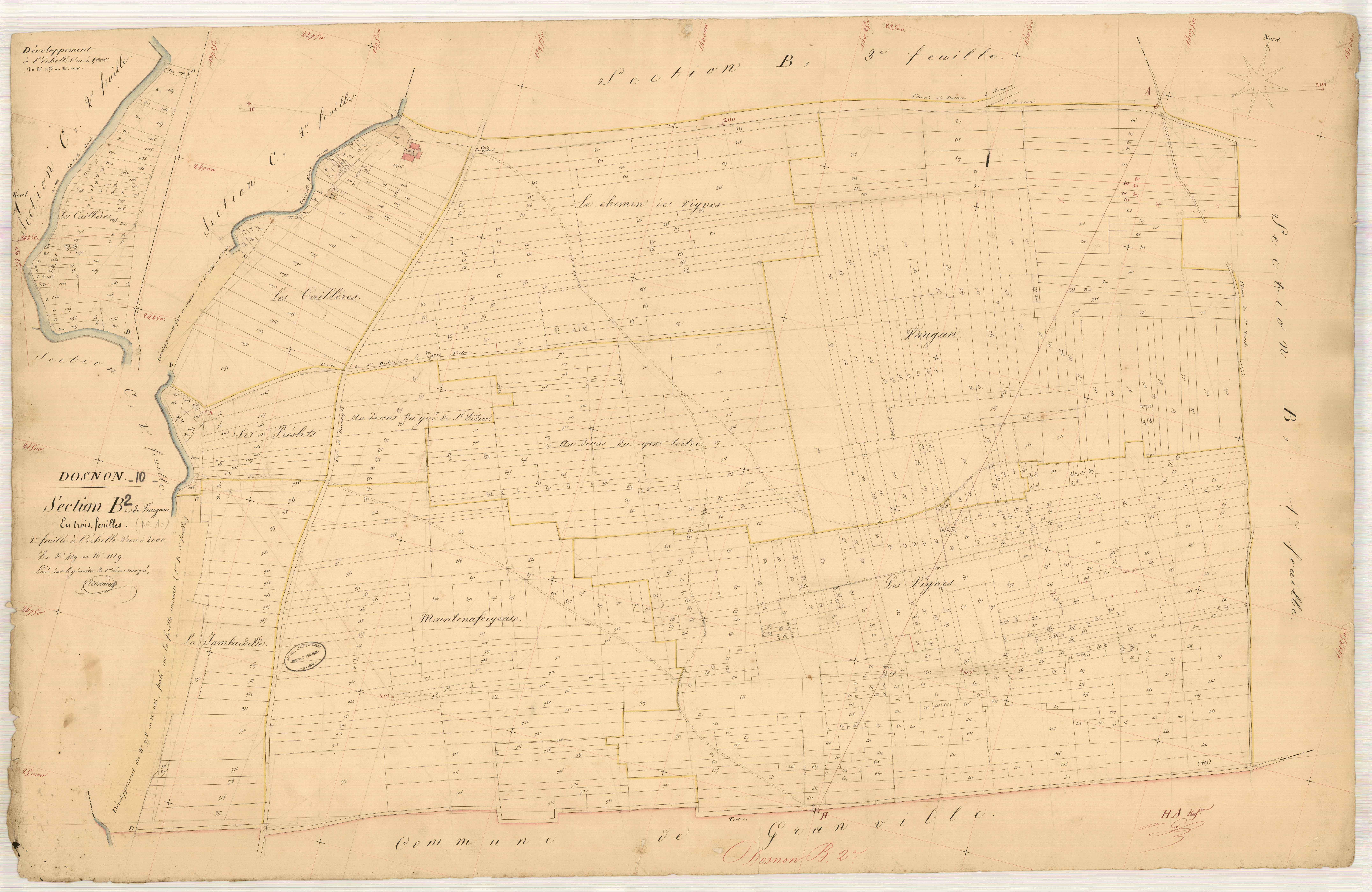 Dosnon, section B dite de Vaugan, feuille n° 2, parcelles n° 429-1129