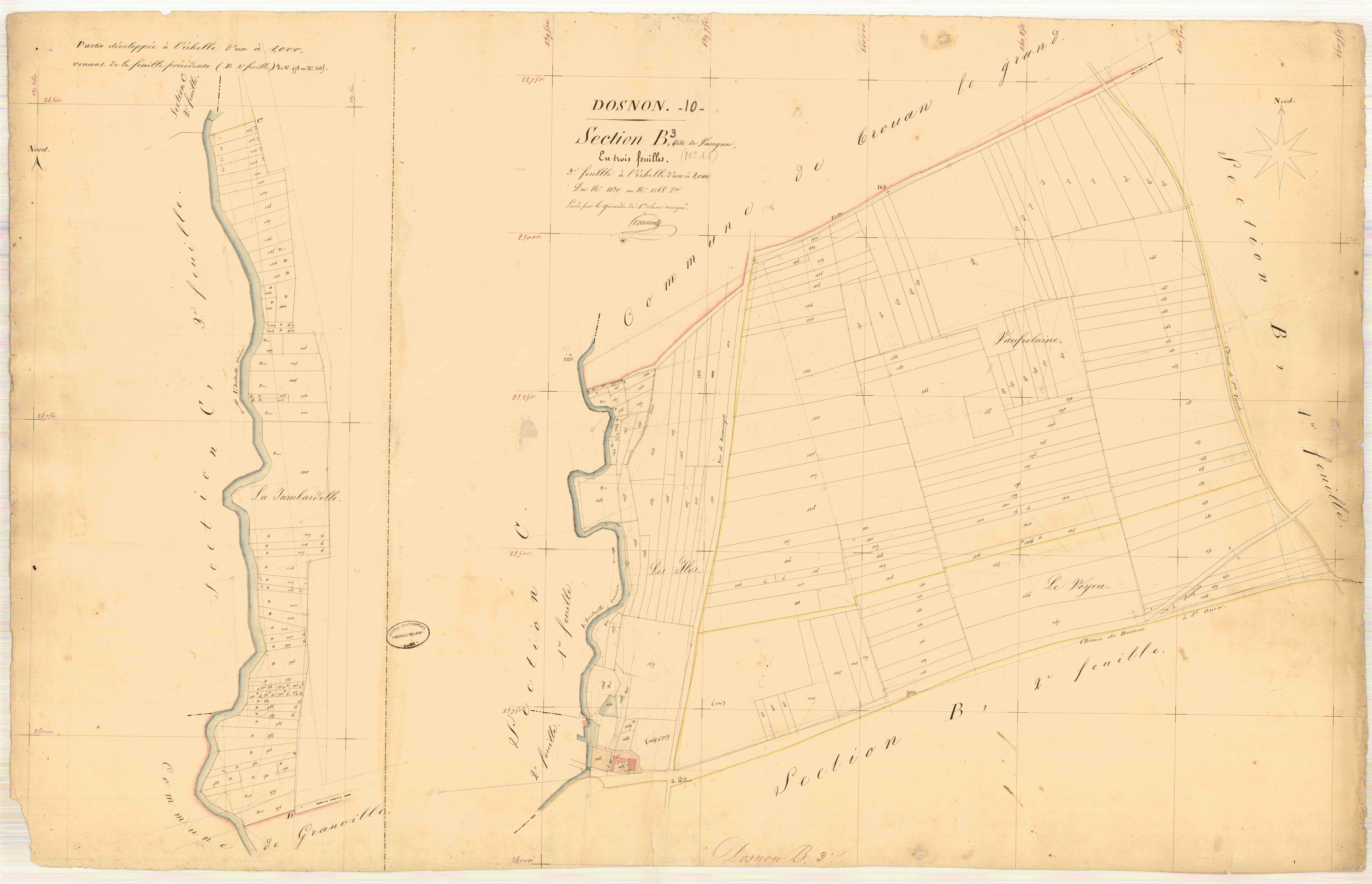 Dosnon, section B dite de Vaugan, feuille n° 3, parcelles n° 1130-1268