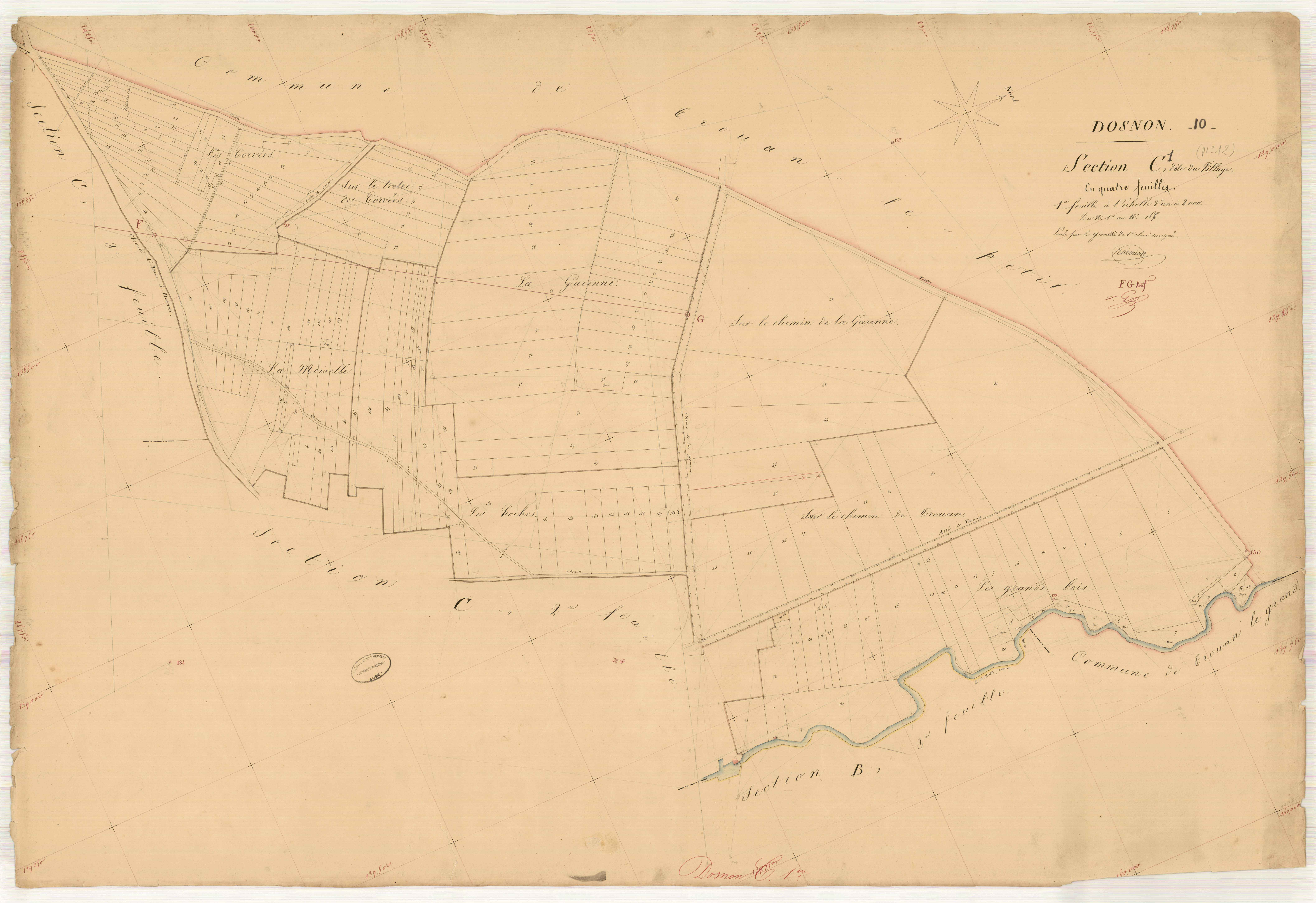 Dosnon, section C dite du village, feuille n° 1, parcelles n° 1-168