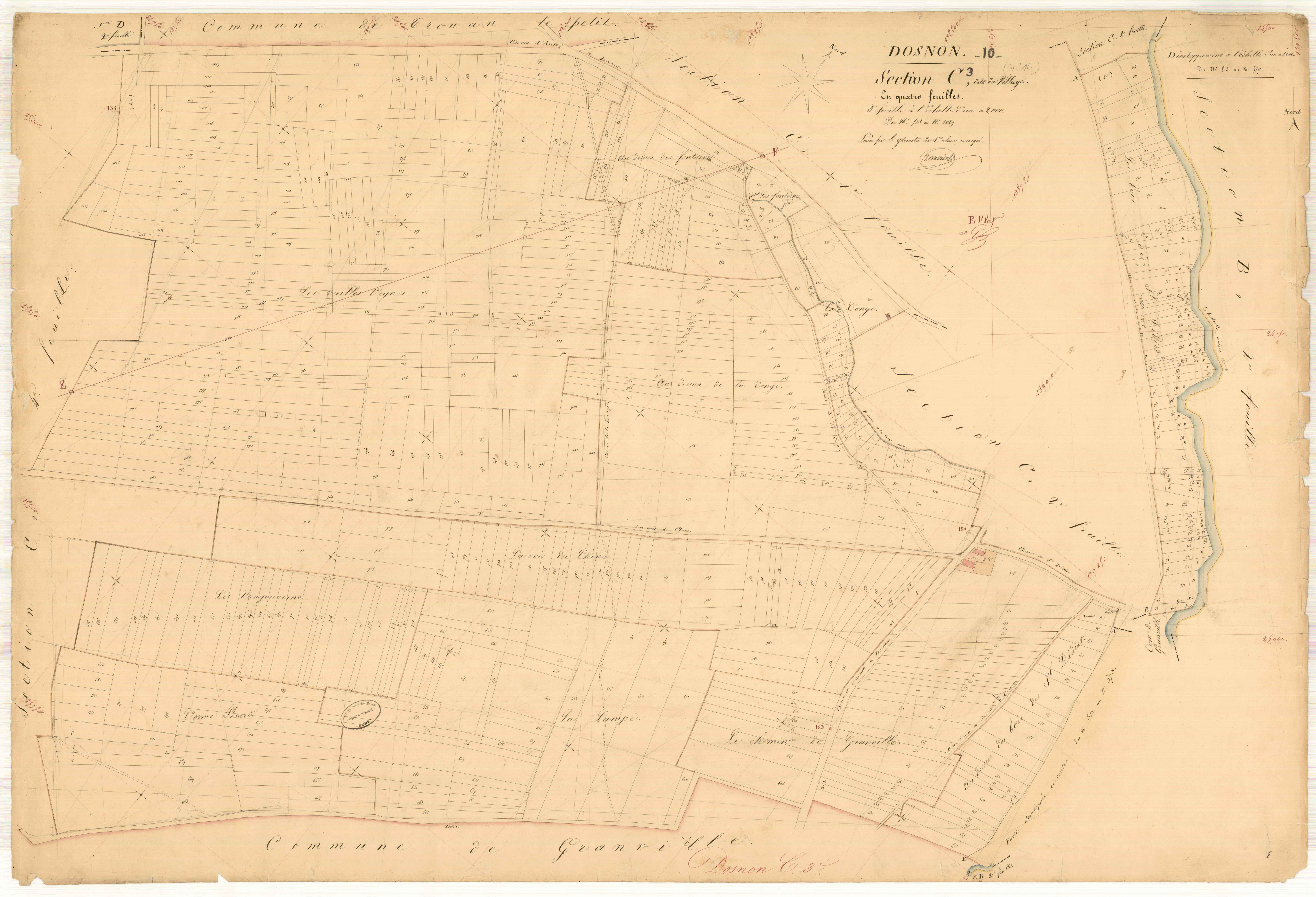Dosnon, section C dite du village, feuille n° 3, parcelles n°513-1029