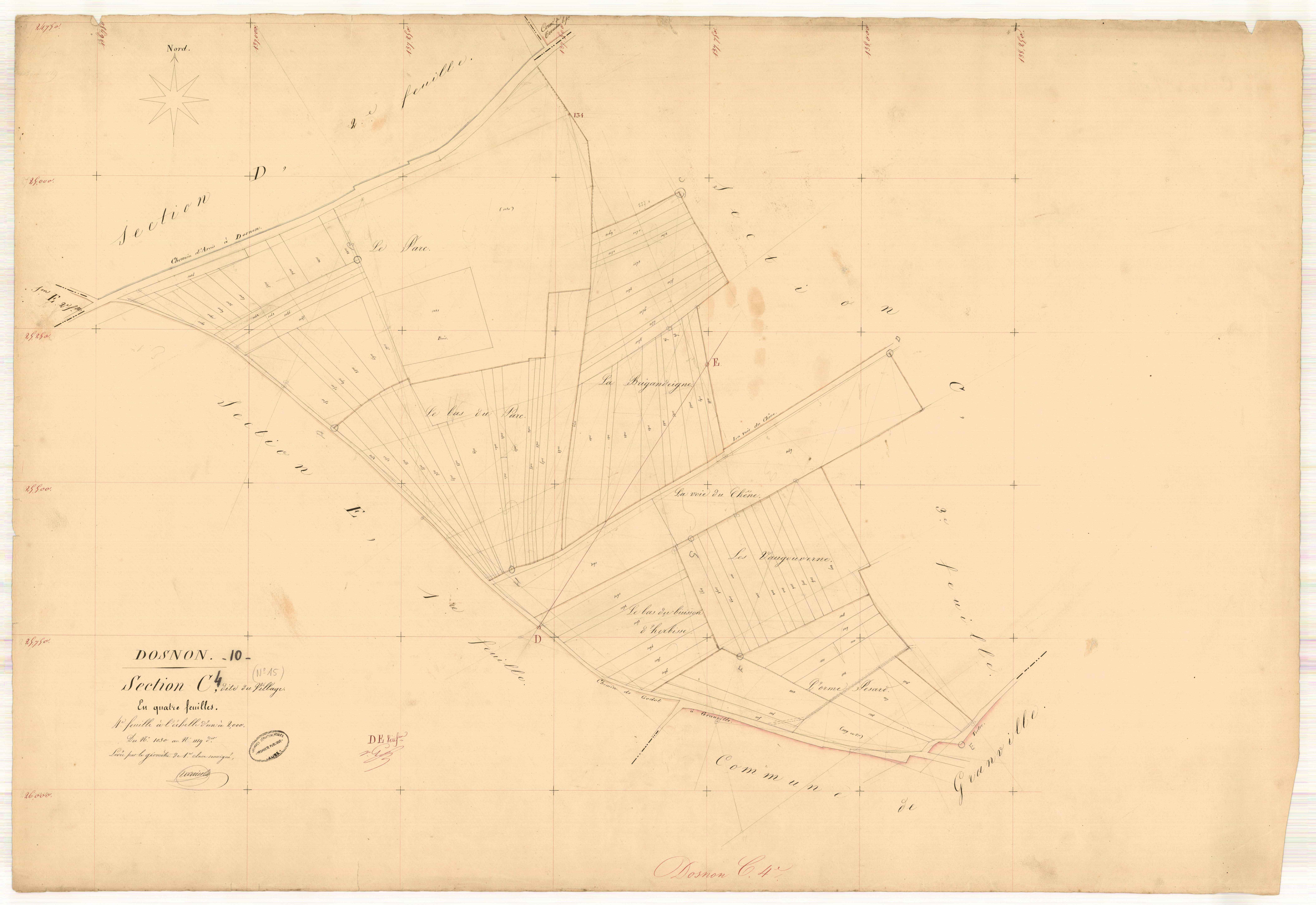 Dosnon, section C dite du village, feuille n° 4, parcelles n° 1030-1119