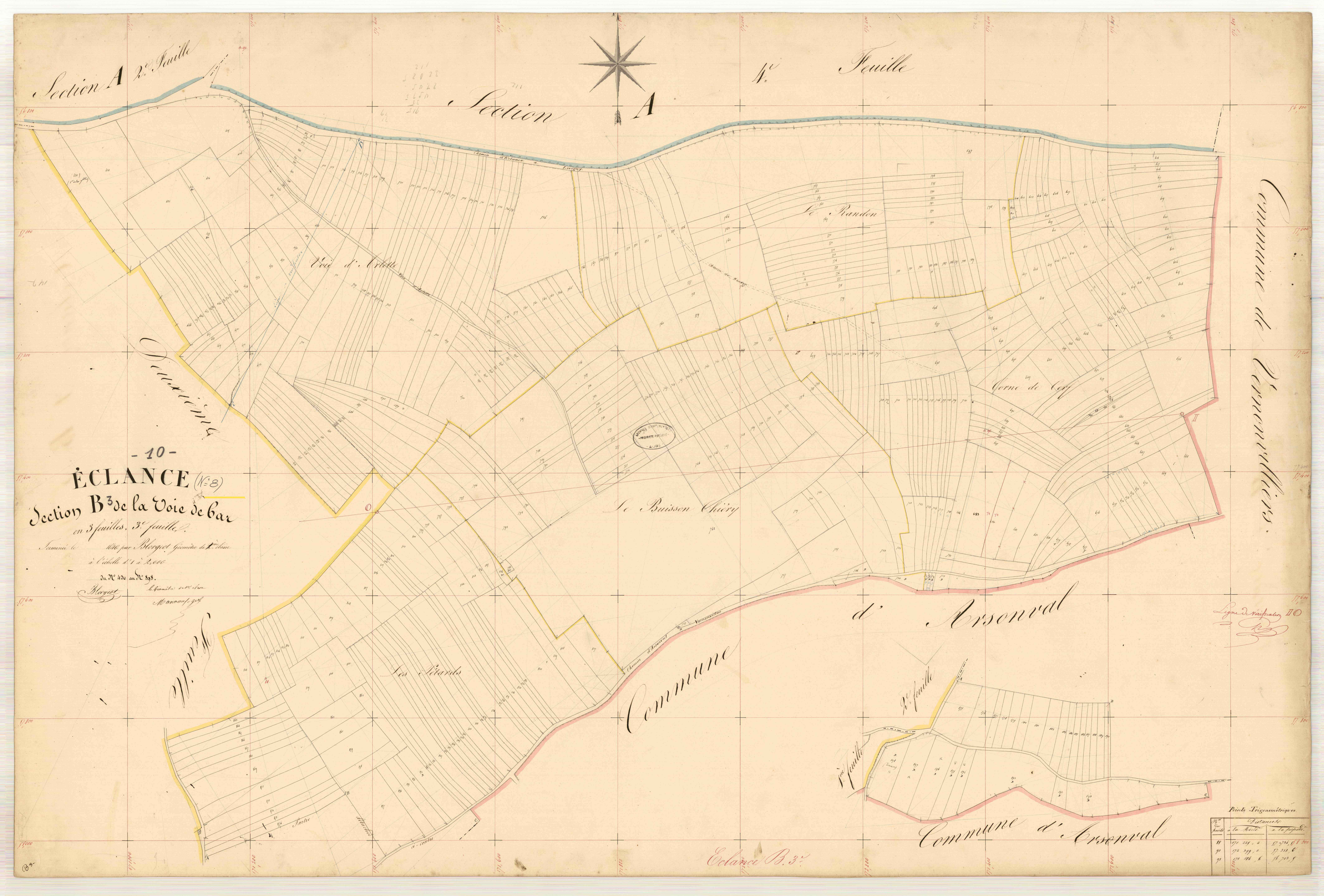 Eclance, section B dite la voie de Bar, feuille n° 3, parcelles n°430-898