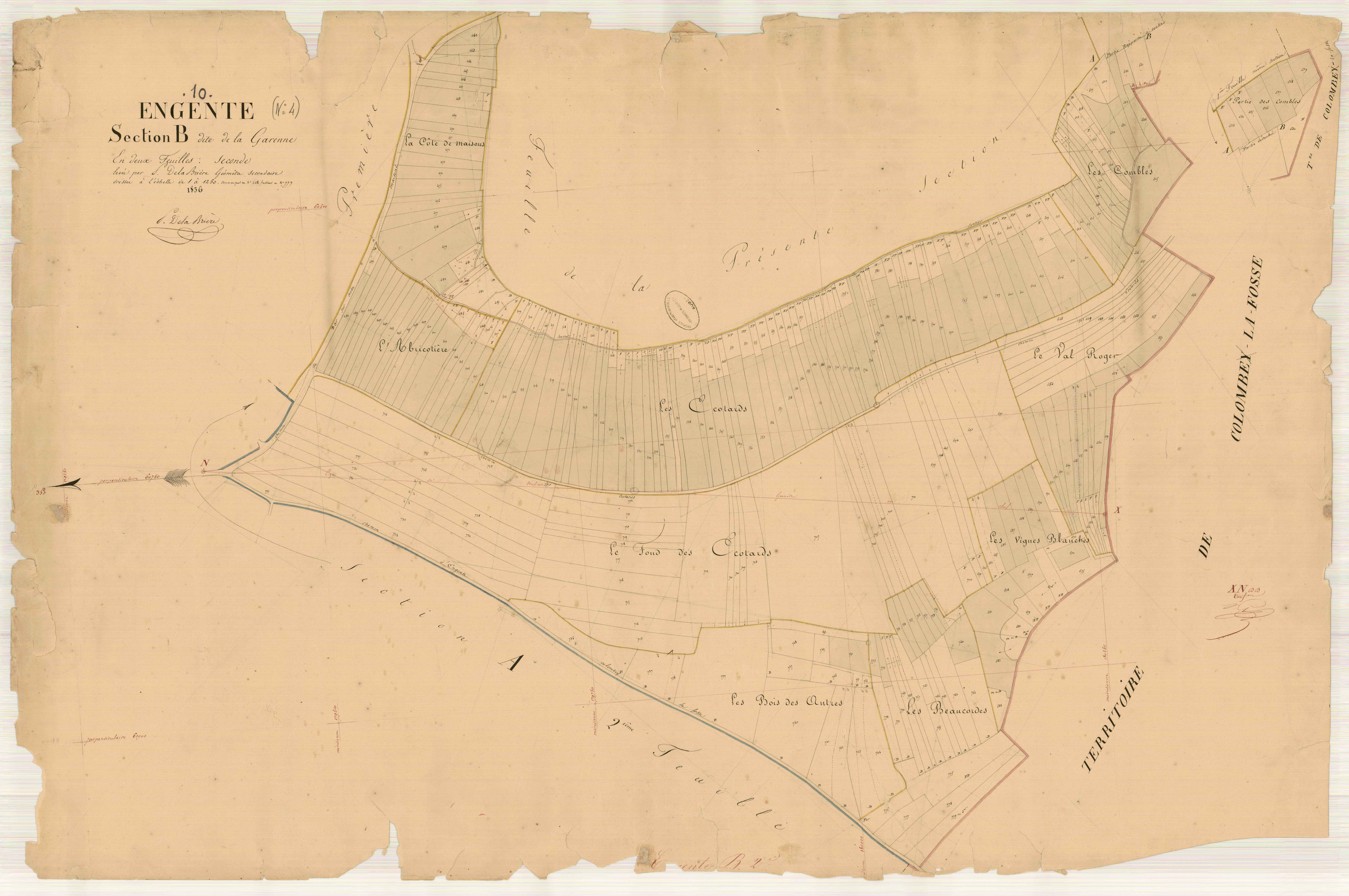 Engente, section B dite de la garenne, feuille n° 2, parcelles n° 462-779