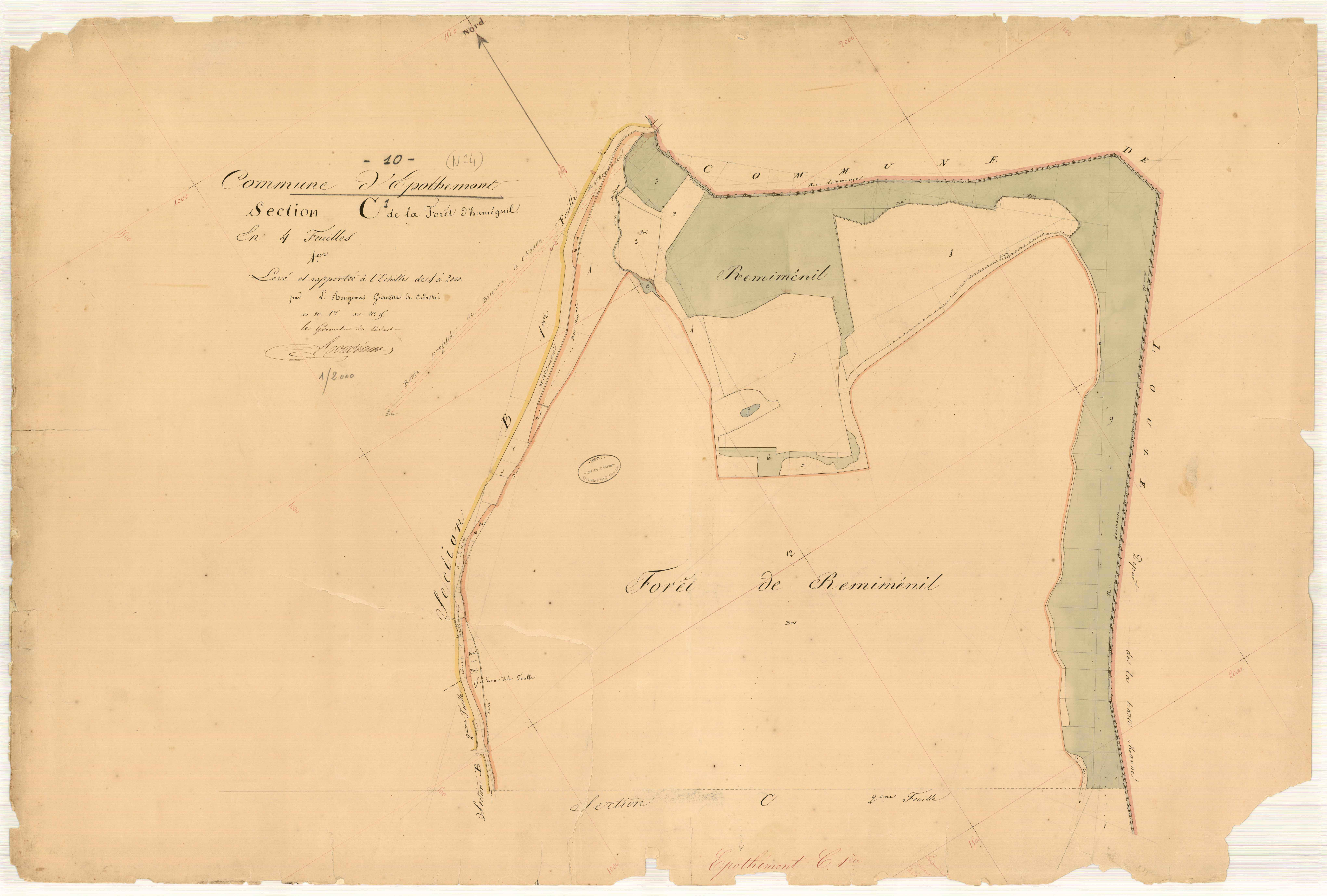 Epothémont, section C dite de la forêt d'Humégnil, feuille n° 1, parcelles n° 1-15