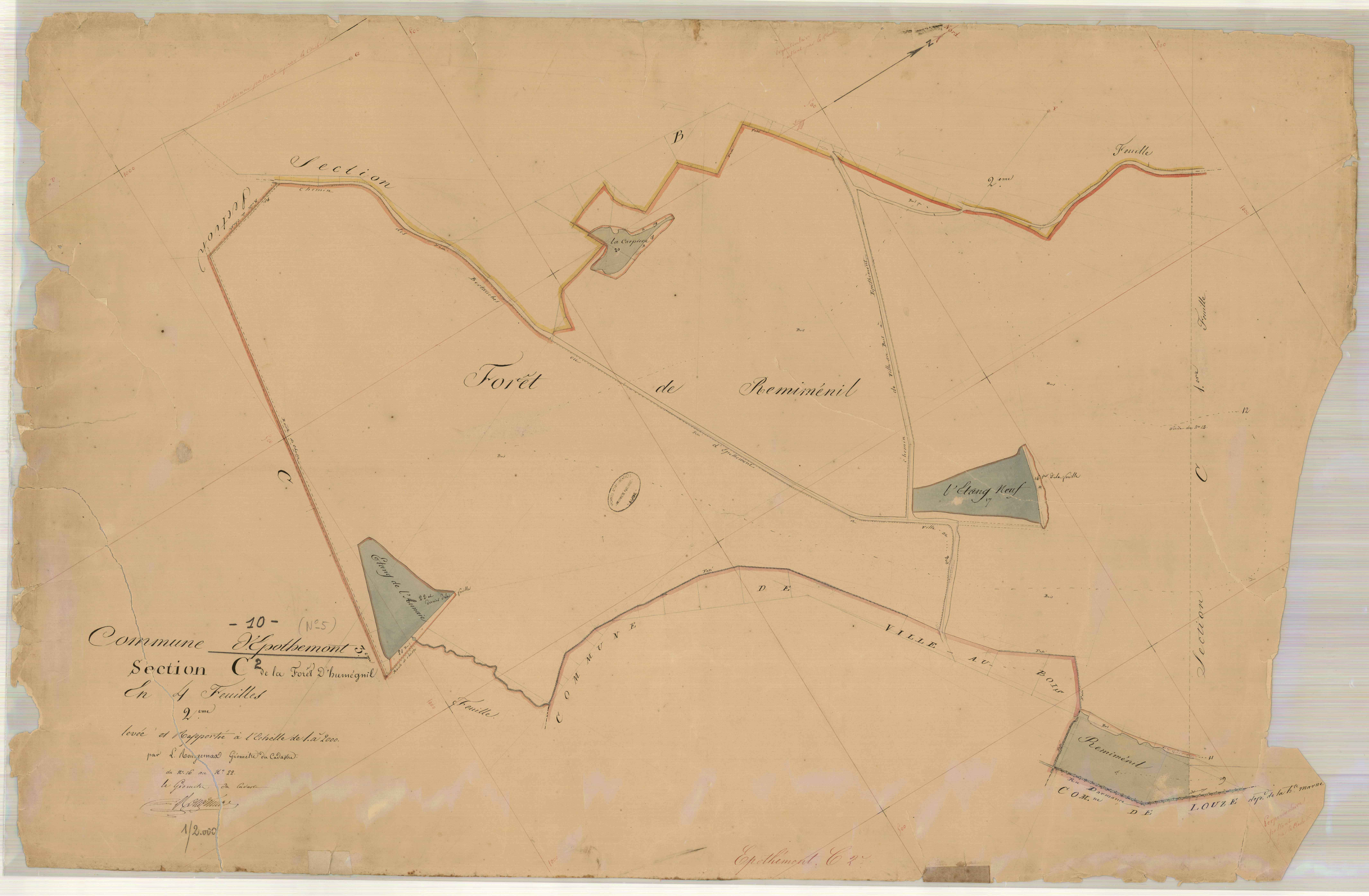Epothémont, section C dite de la forêt d'Humégnil, feuille n° 2, parcelles n° 16-22