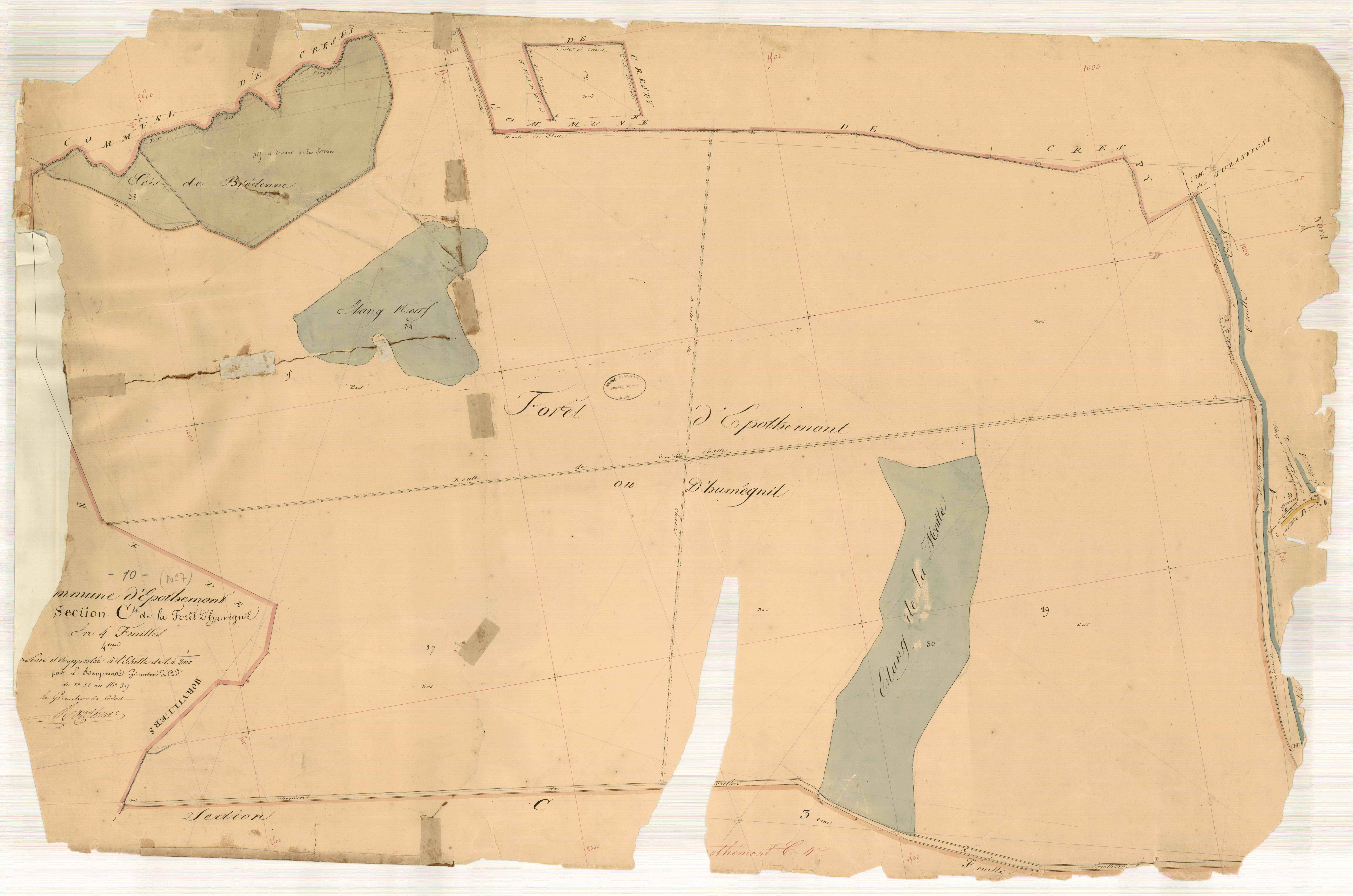 Epothémont, section C dite de la forêt d'Humégnil, feuille n° 4, parcelles n° 28-39