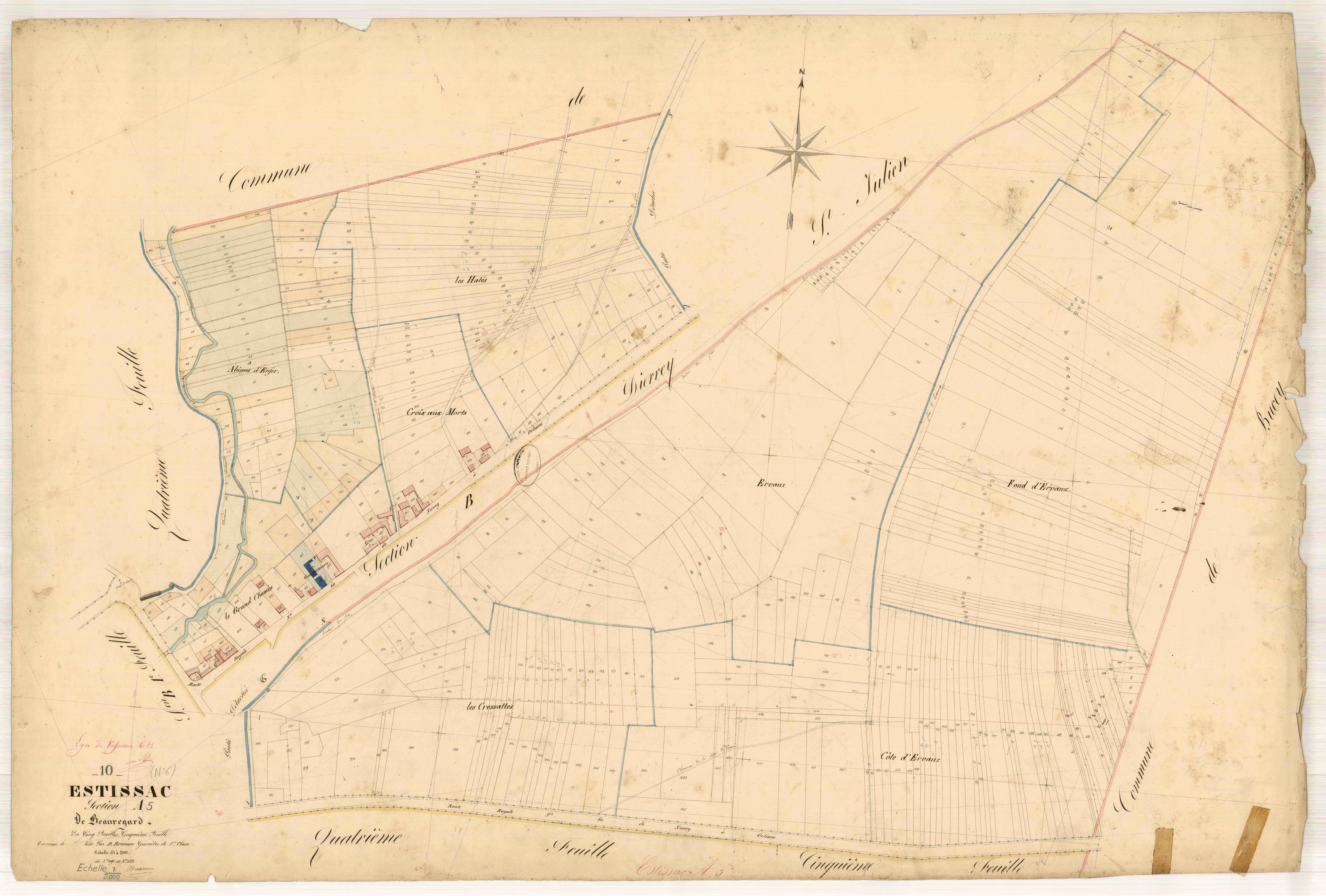 Estissac, section A dite de beauregard, feuille n° 5, parcelles n° 1091-1533