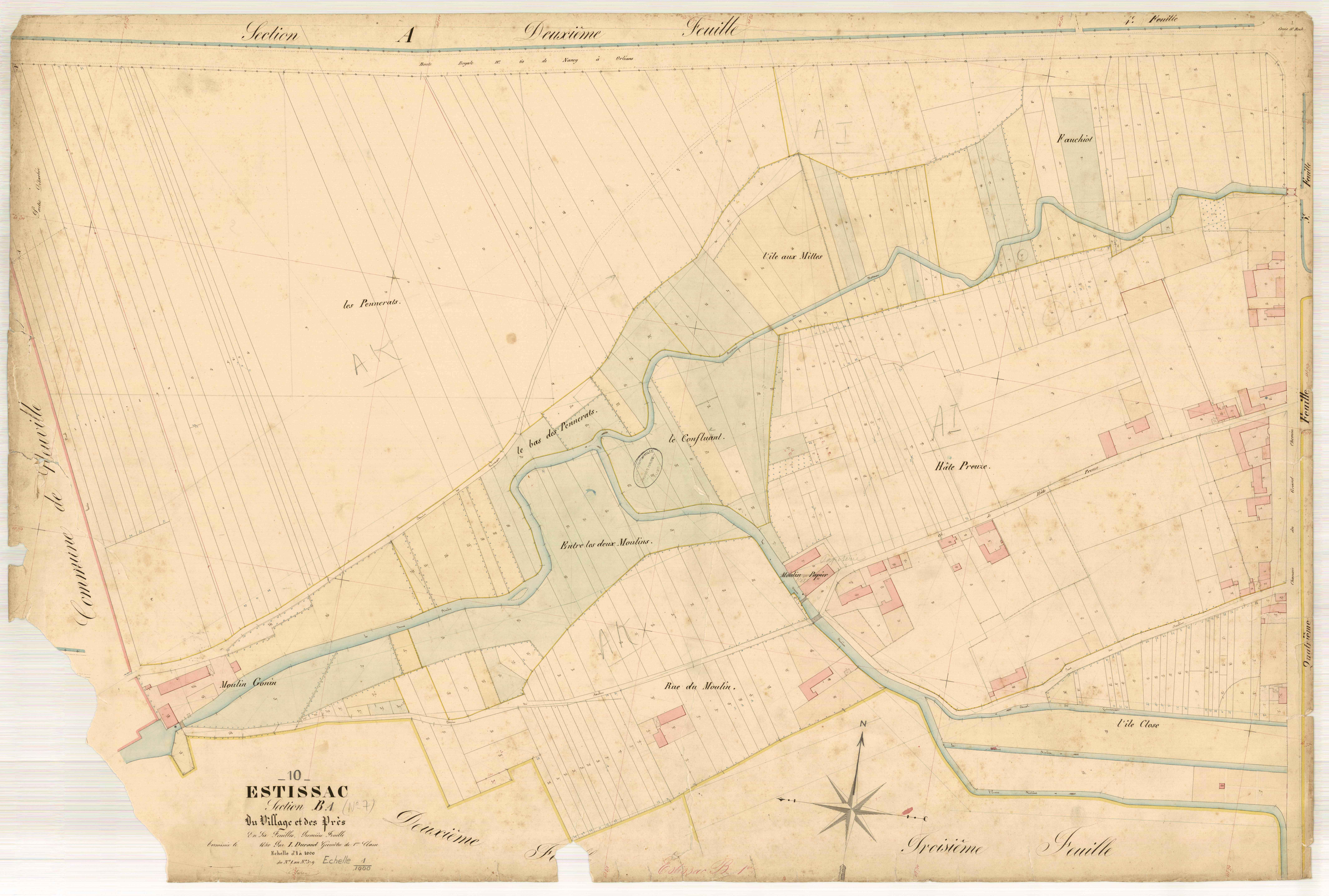 Estissac, section B dite du village et des prés, feuille n° 1, parcelles n° 1-379