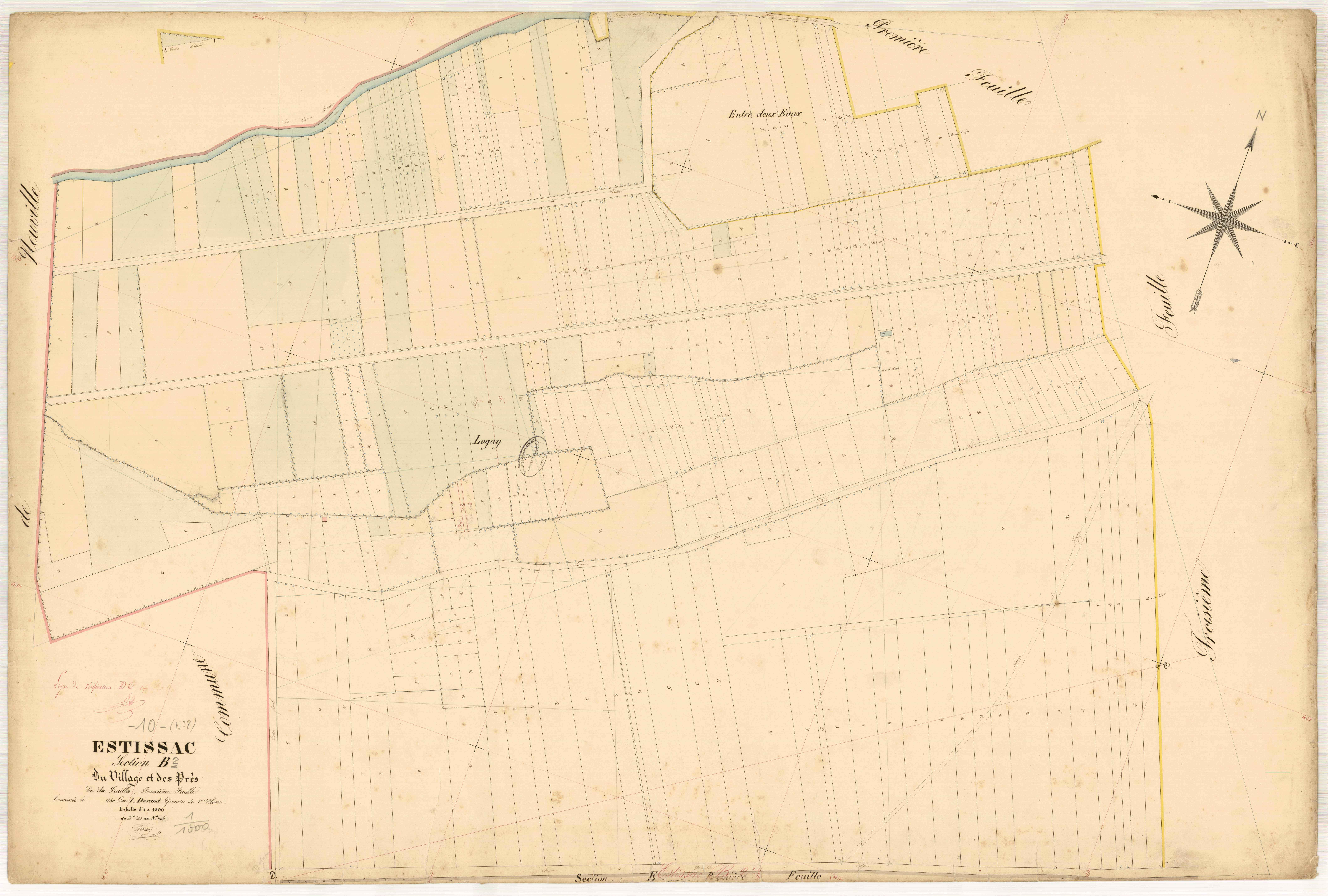 Estissac, section B dite du village et des prés, feuille n° 2, parcelles n° 380-696
