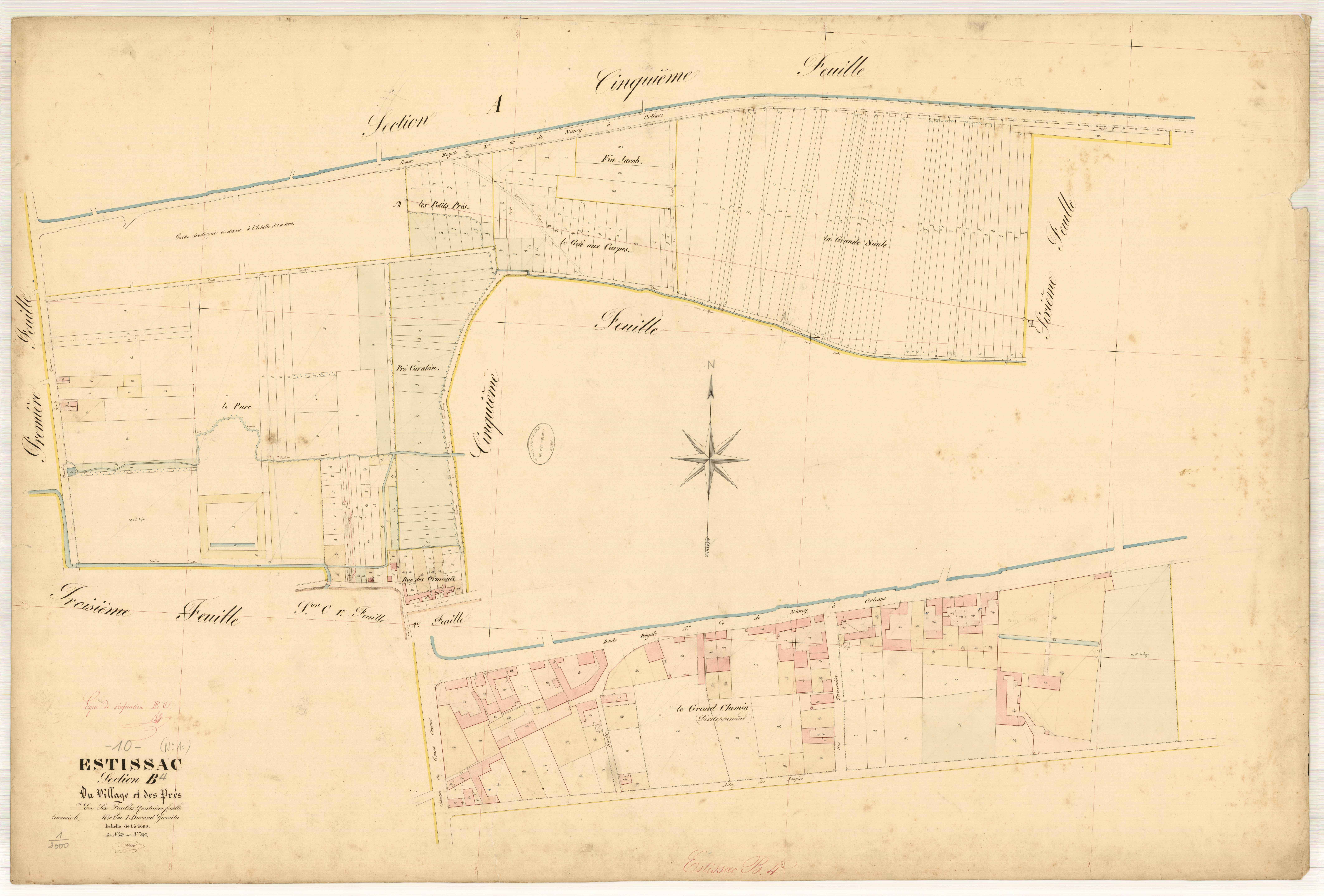 Estissac, section B dite du village et des prés, feuille n° 4, parcelles n° 1111-1383