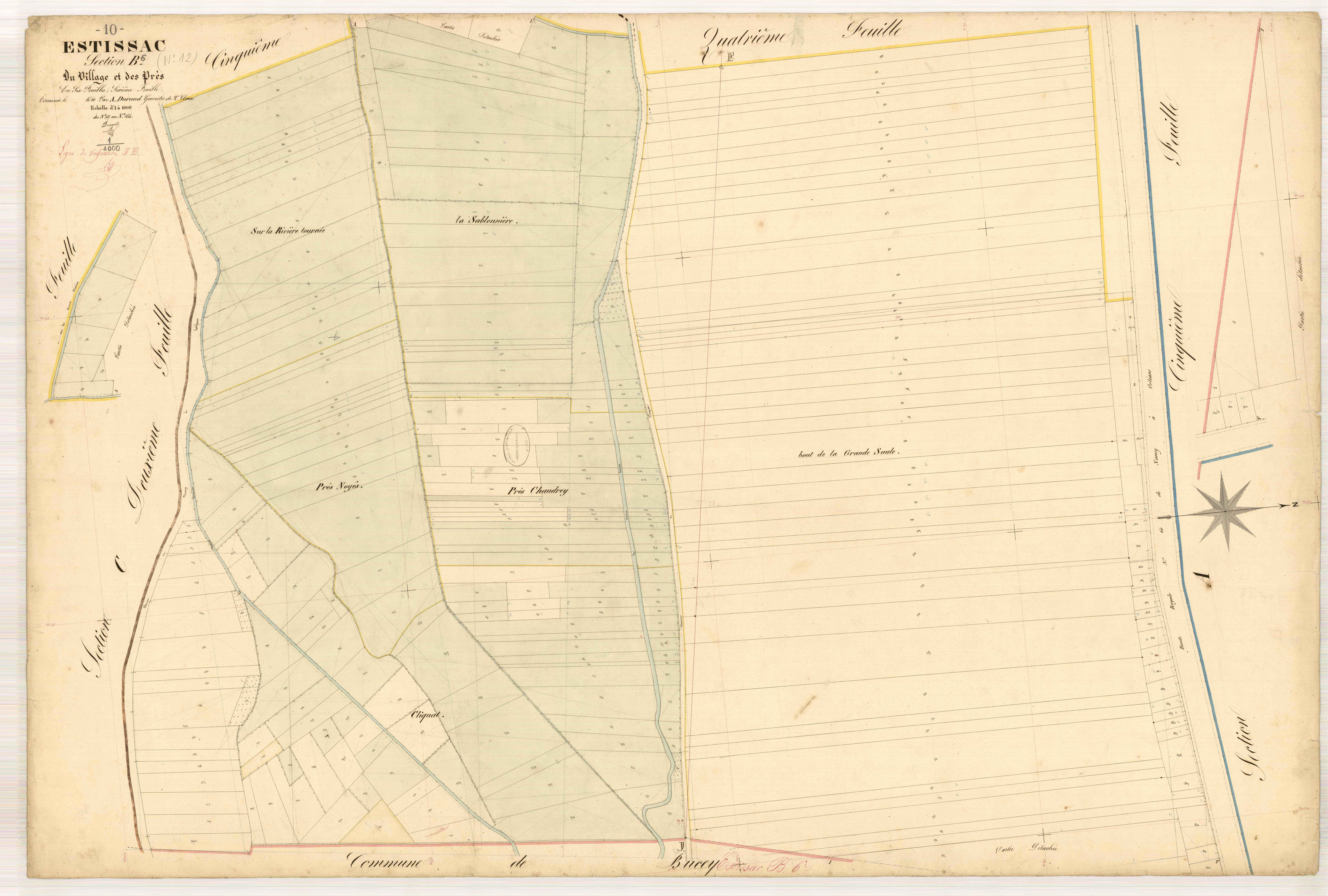 Estissac, section B dite du village et des prés, feuille n° 6, parcelles n° 1565-1844