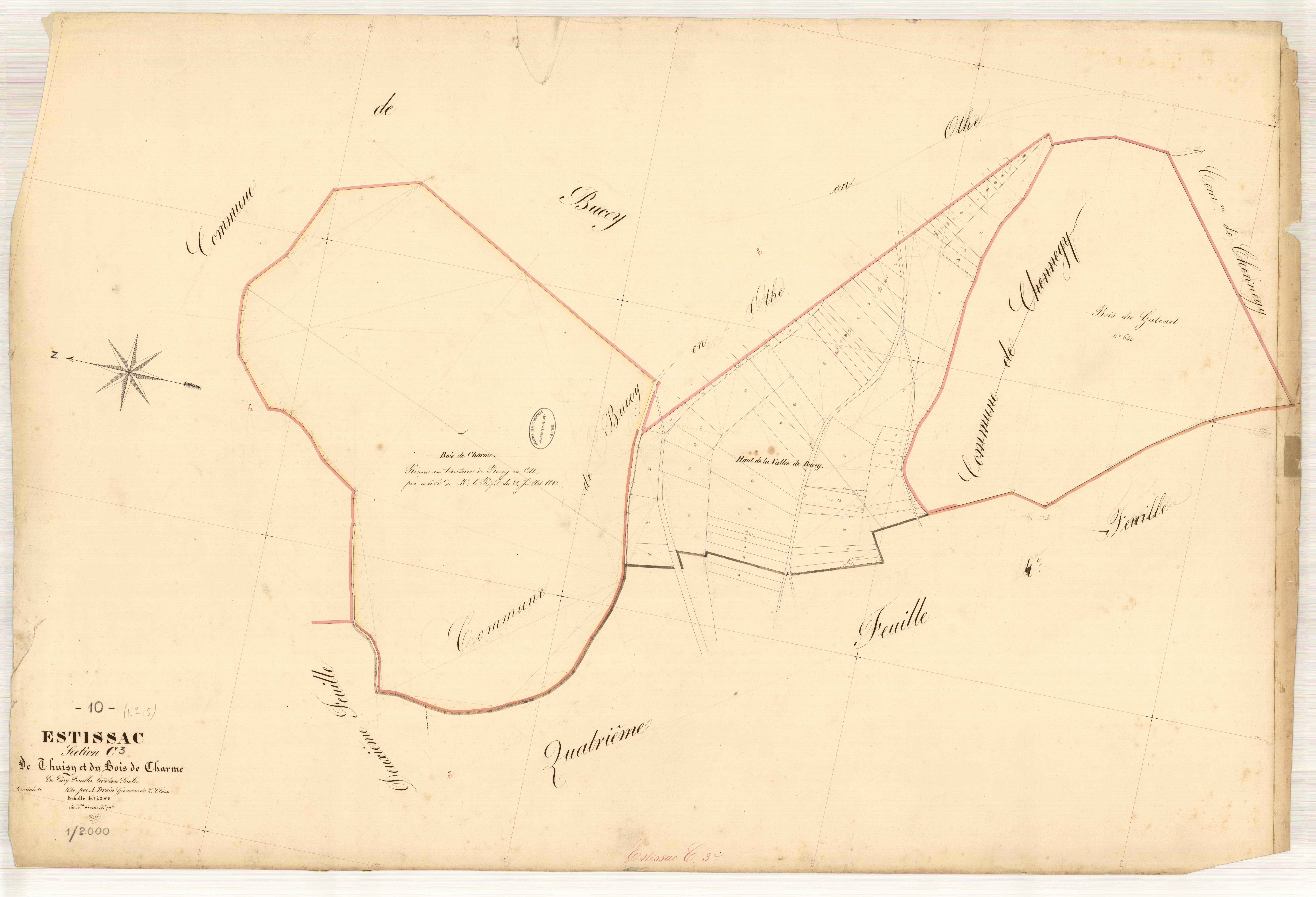 Estissac, section C dite de Thuisy et du bois de charme, feuille n° 3, parcelles n° 640-701 bis