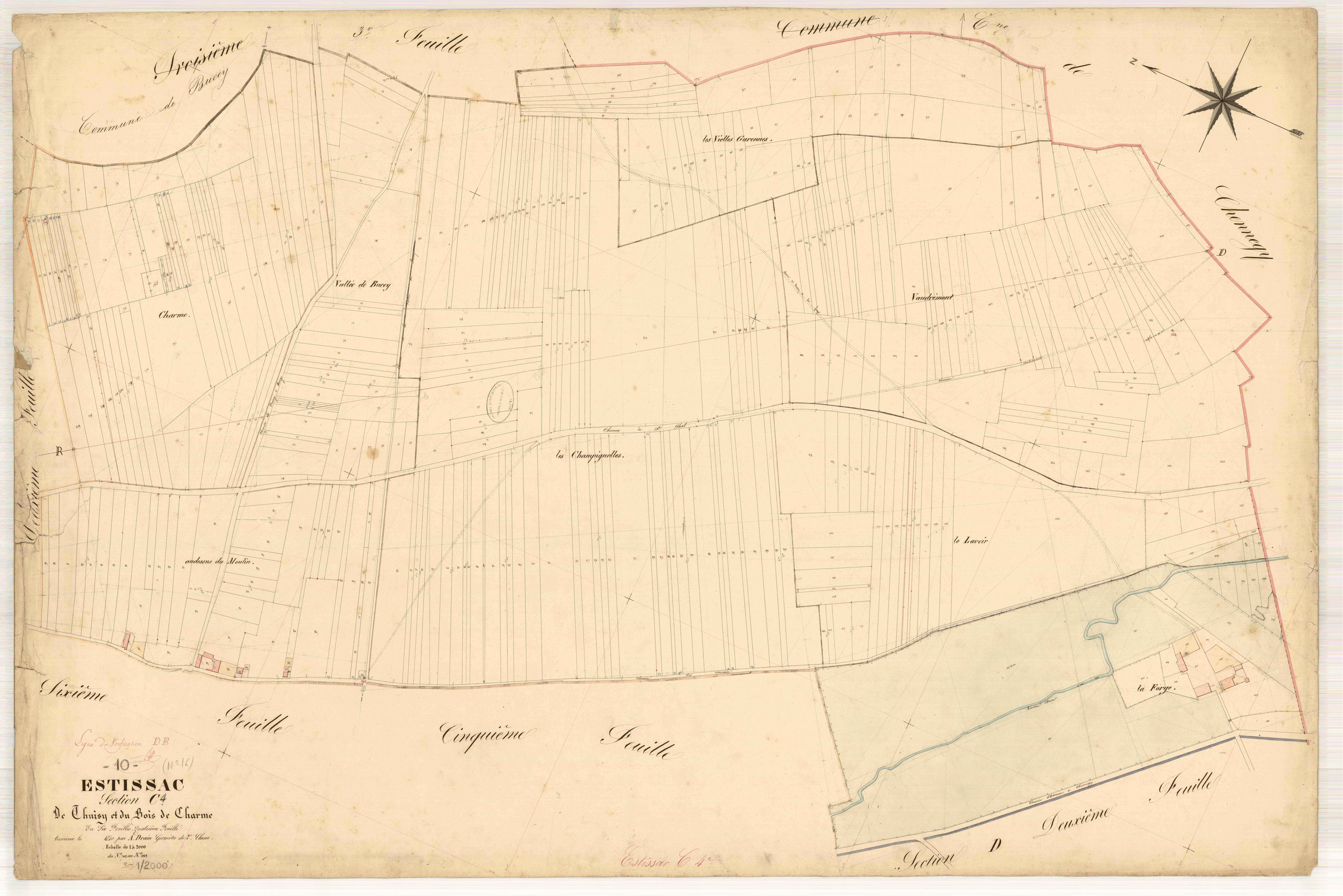 Estissac, section C dite de Thuisy et du bois de charme, feuille n° 4, parcelles n° 702-1112