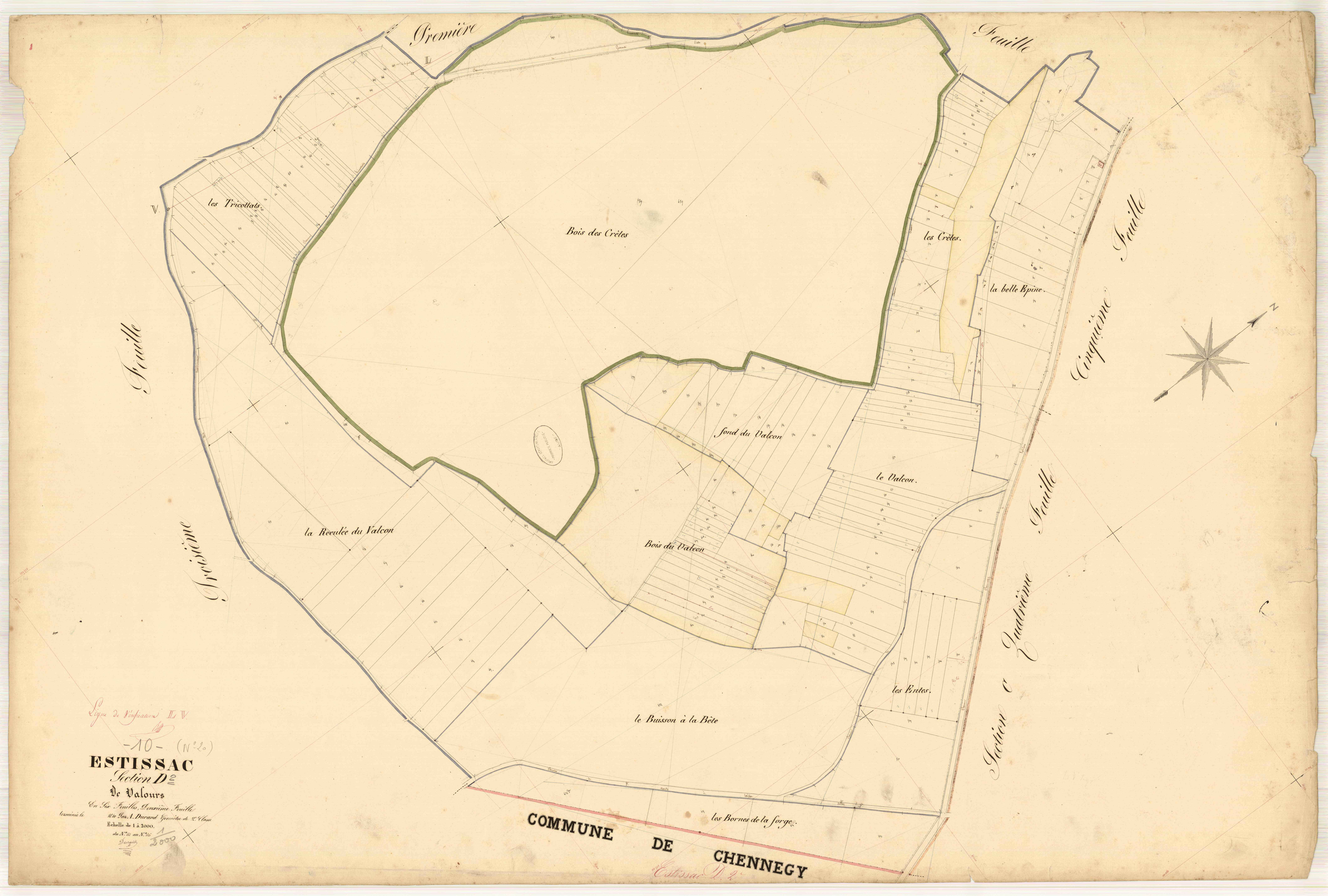 Estissac, section D dite de Valours, feuille n° 2, parcelles n° 442-626