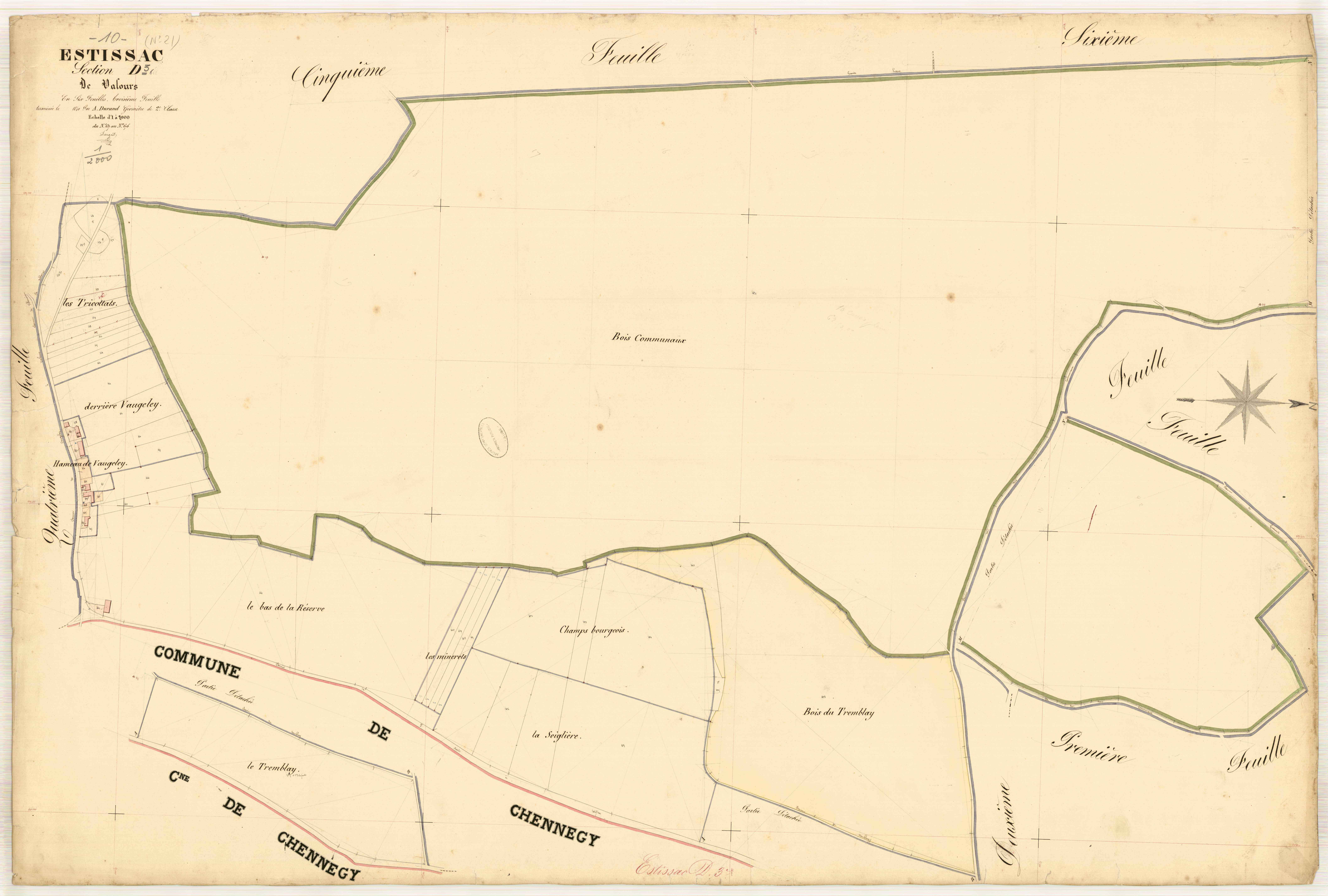 Estissac, section D dite de Valours, feuille n° 3, parcelles n° 627-676