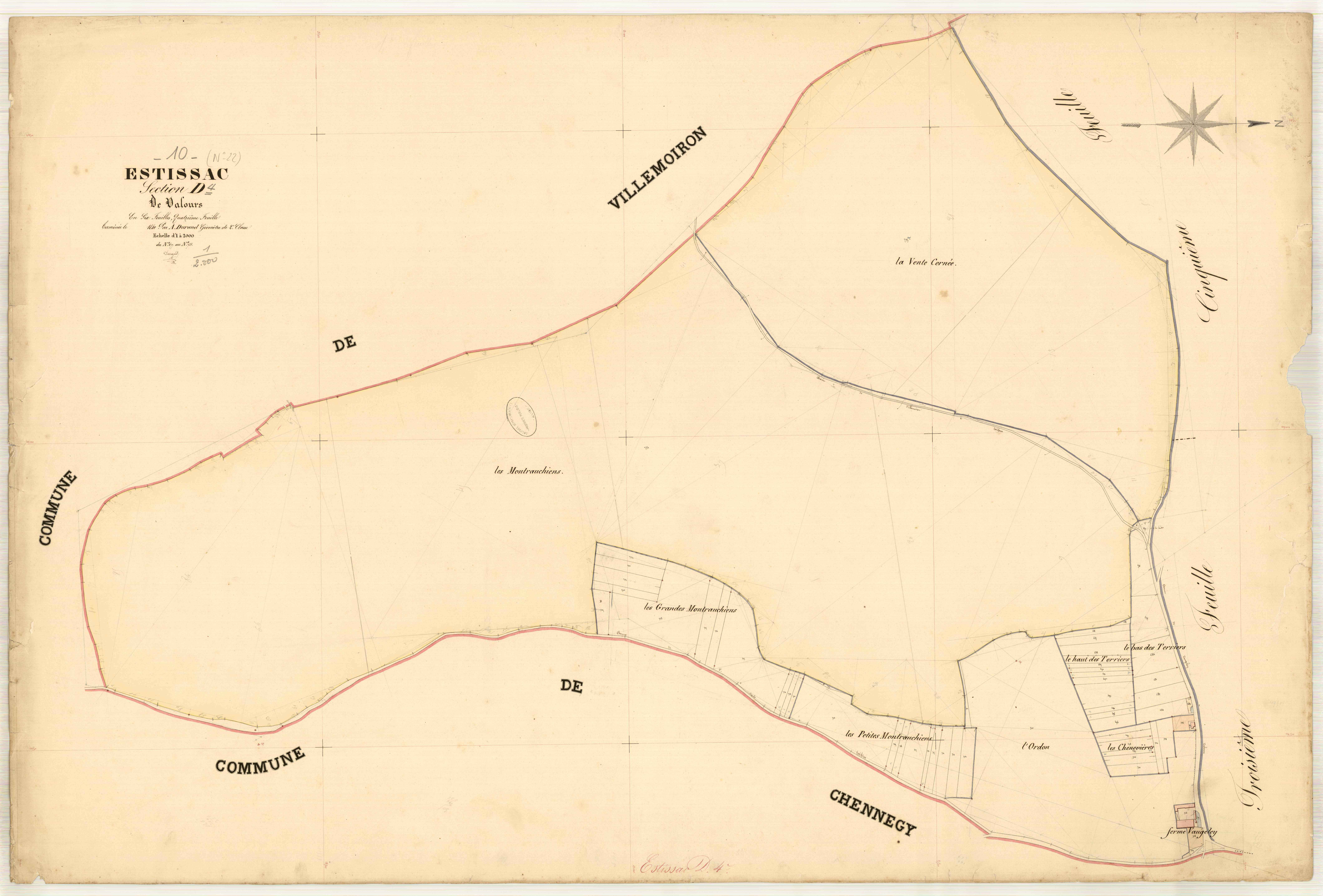 Estissac, section D dite de Valours, feuille n° 4, parcelles n° 677-735