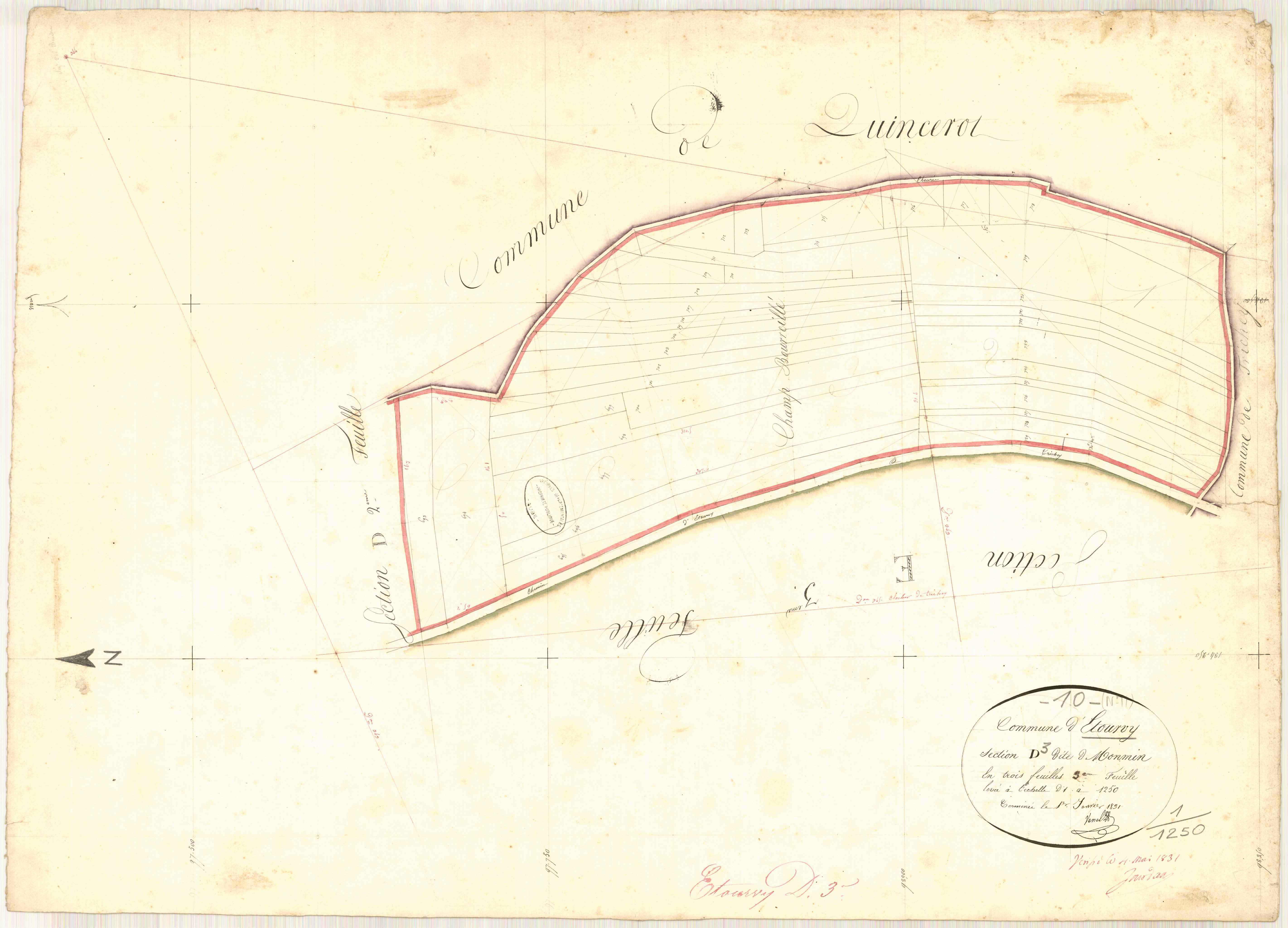 Etourvy, section D dite de Monmin, feuille n° 3
