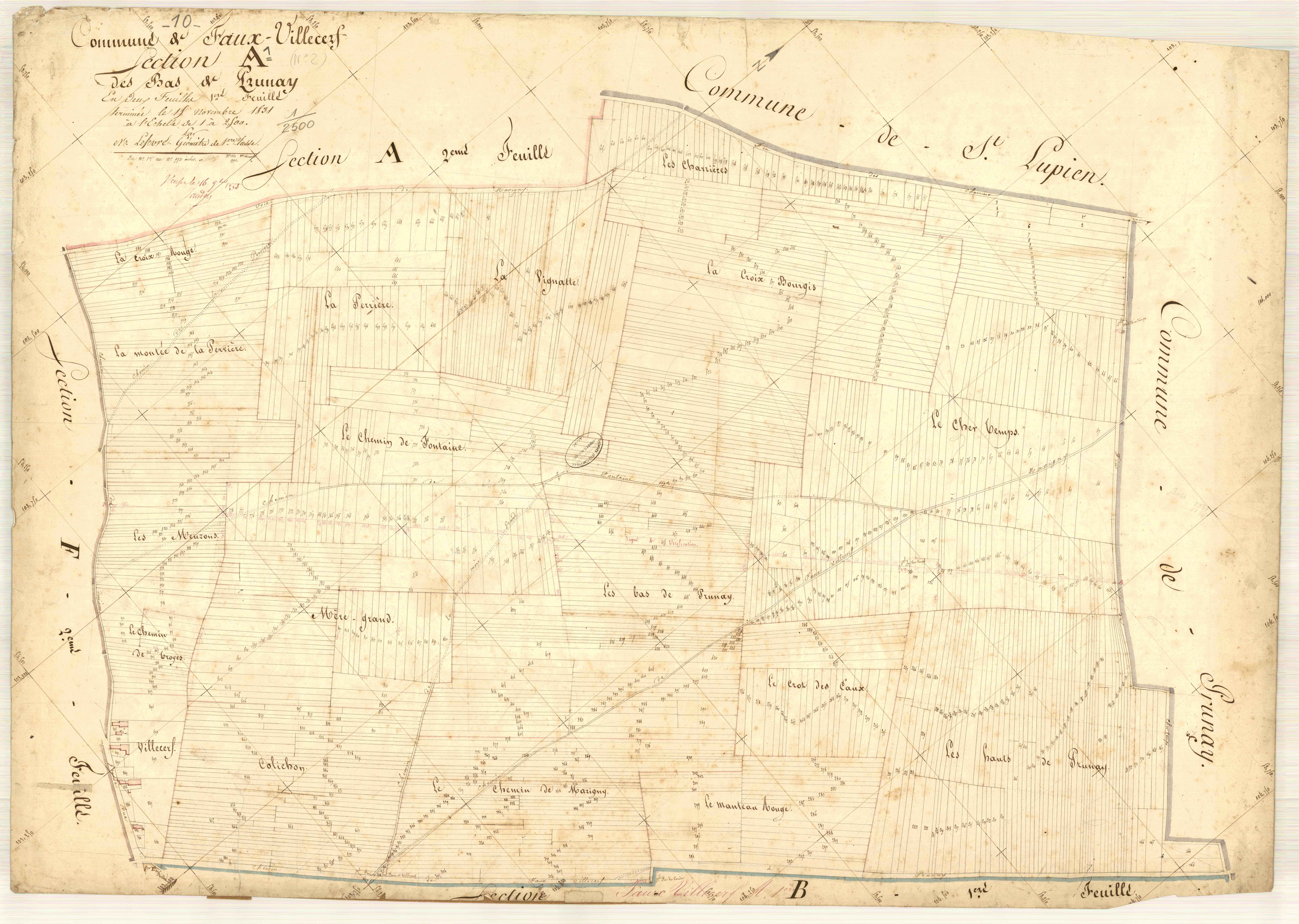 Faux-Villecerf, section A dite des bas de Prunay, feuille n° 1, parcelles n° 1-992
