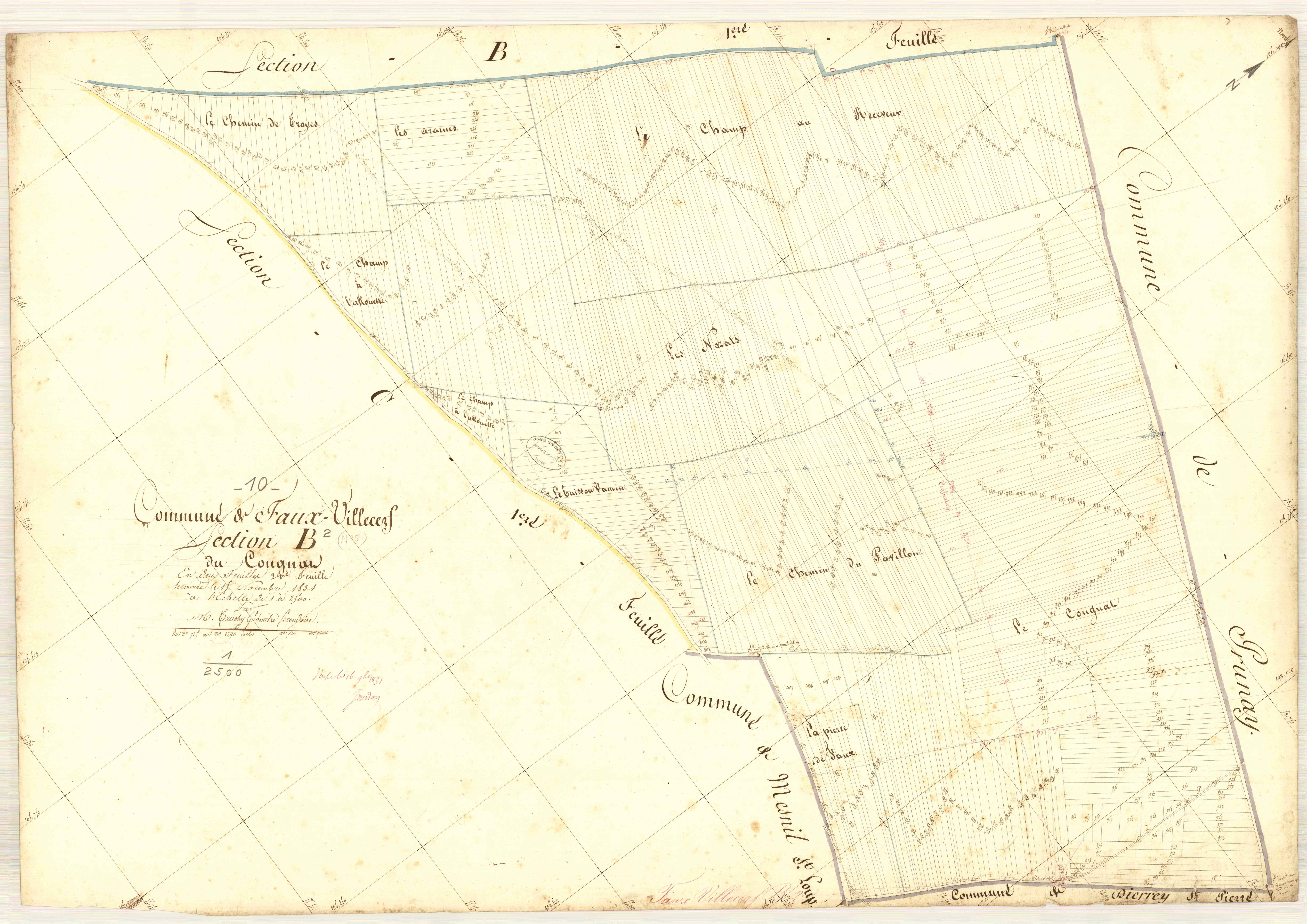 Faux-Villecerf, section B dite de Cougnat, feuille n° 2, parcelles n° 725-1290