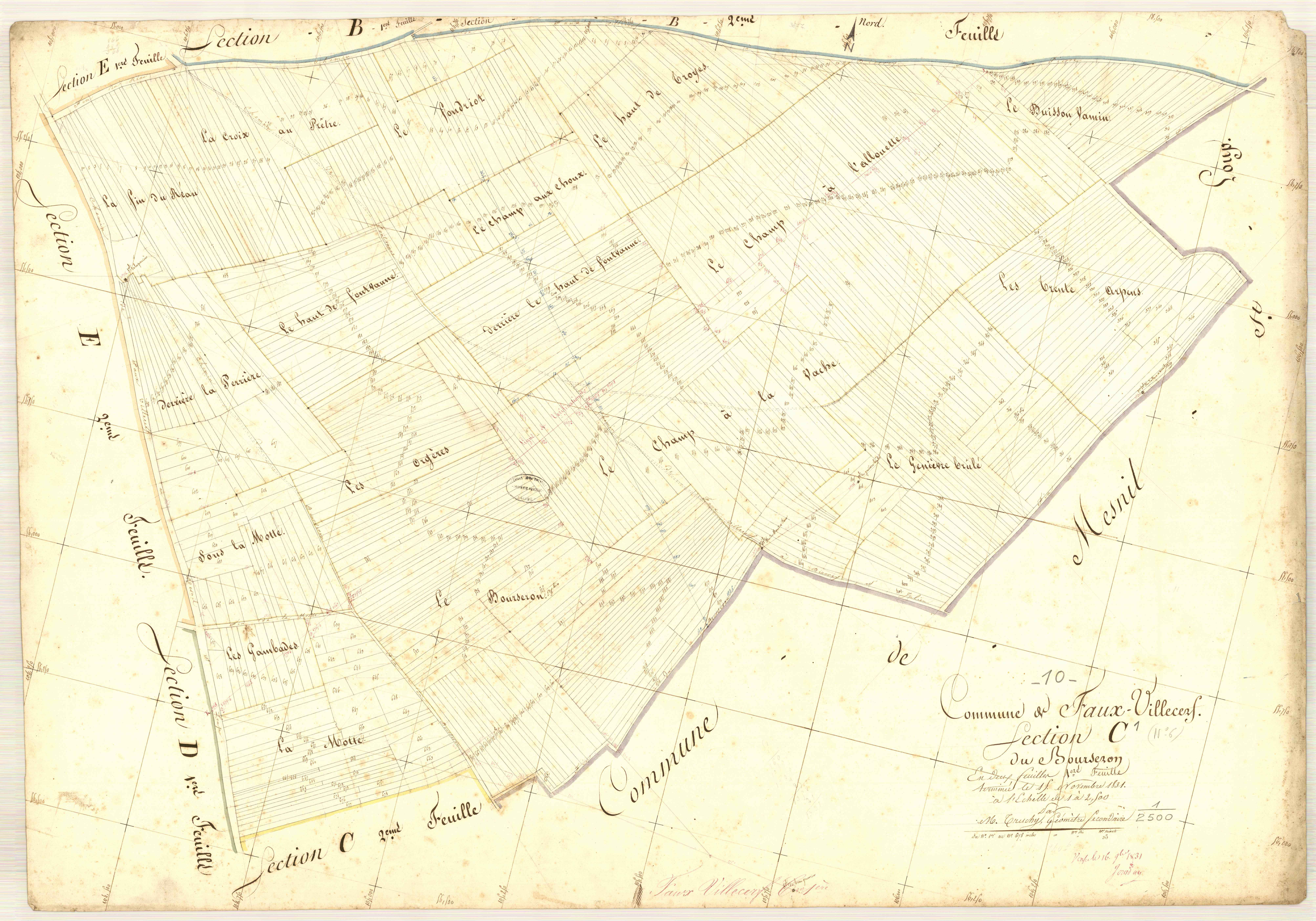 Faux-Villecerf, section C dite du bourseron, feuille n° 1, parcelles n° 1-678