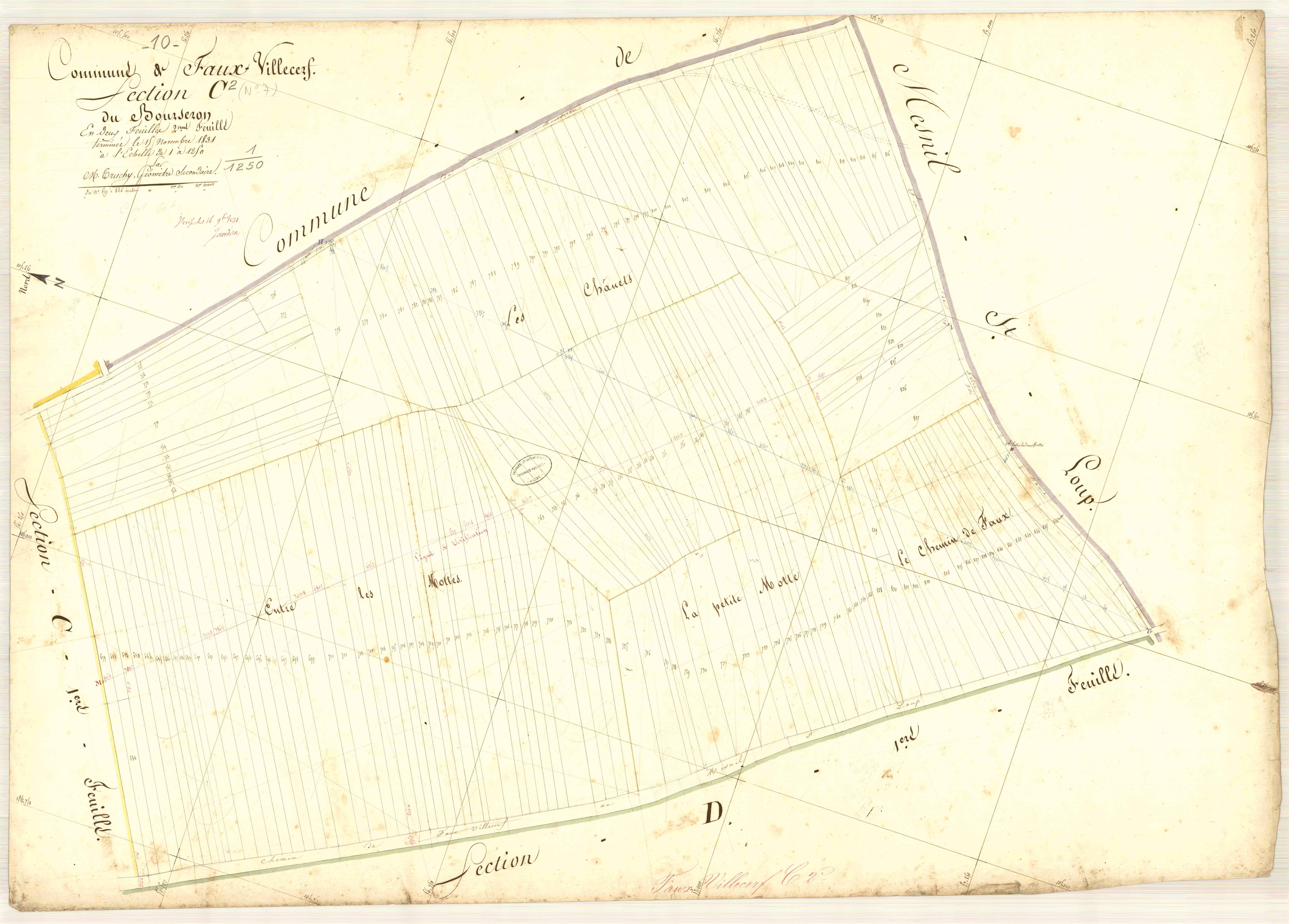 Faux-Villecerf, section C dite du bourseron, feuille n° 2, parcelles n° 679-846
