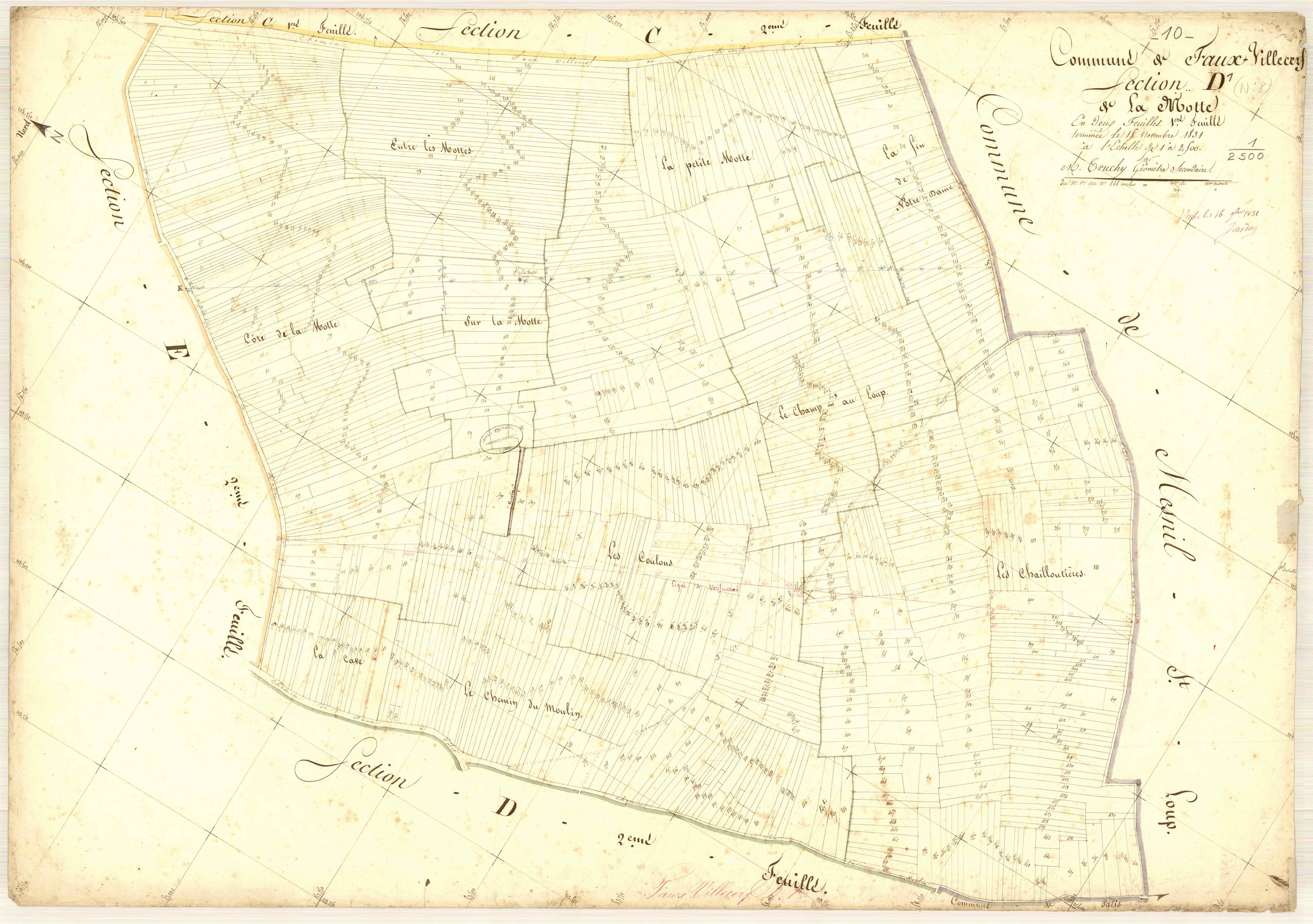 Faux-Villecerf, section D dite de La Motte, feuille n° 1, parcelles n° 1-848