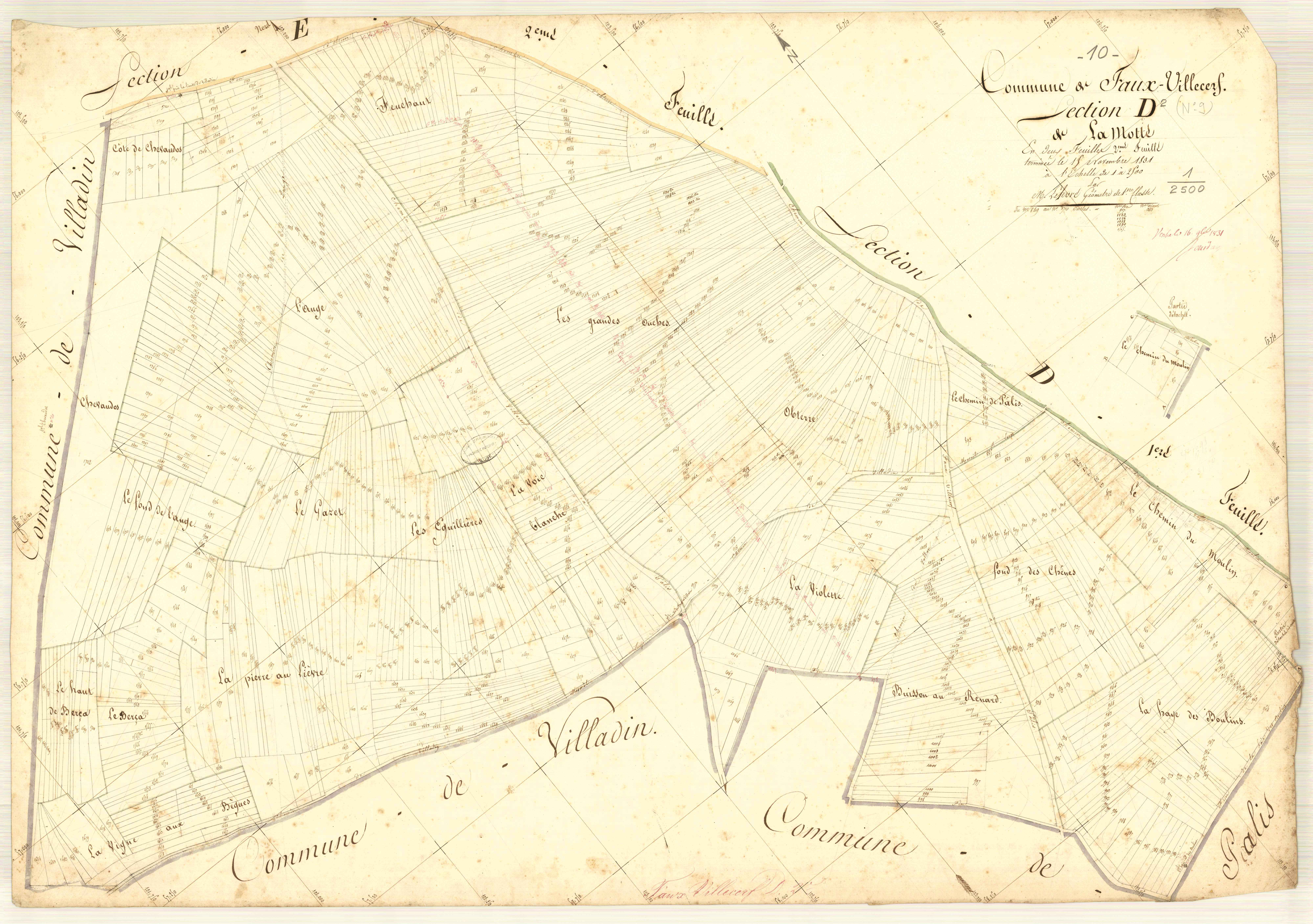 Faux-Villecerf, section D dite de La Motte, feuille n° 2, parcelles n° 849-1710