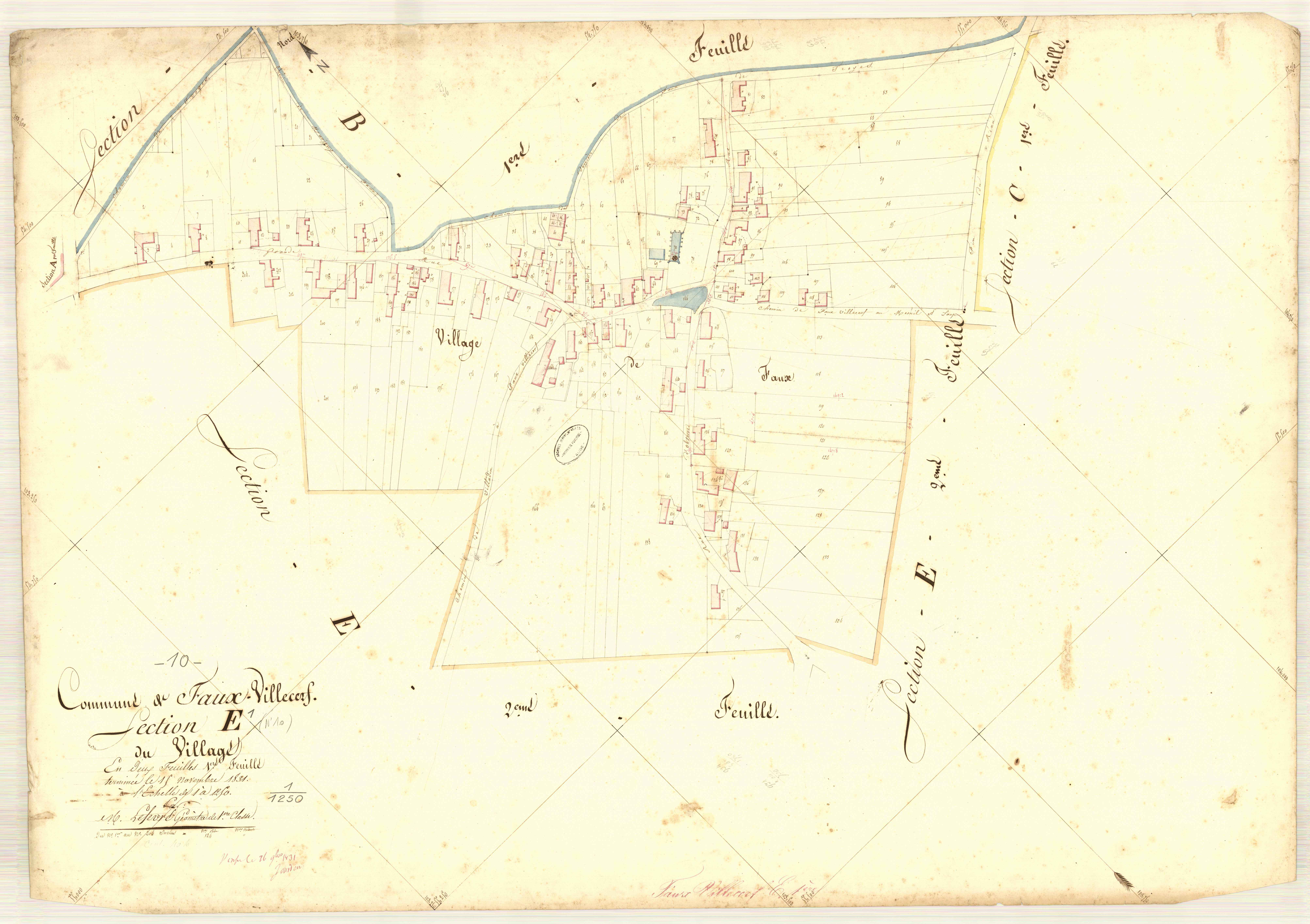 Faux-Villecerf, section E dite du village, feuille n° 1, parcelles n° 1-204